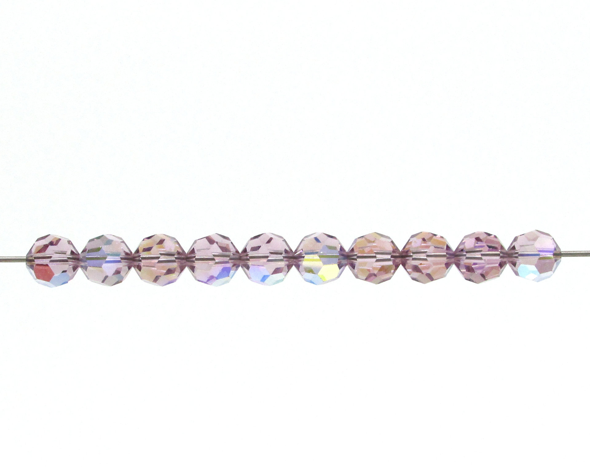 7mm Faceted Round Beads, Light Amethyst AB Czech Glass Fire Polished Spacers (17)