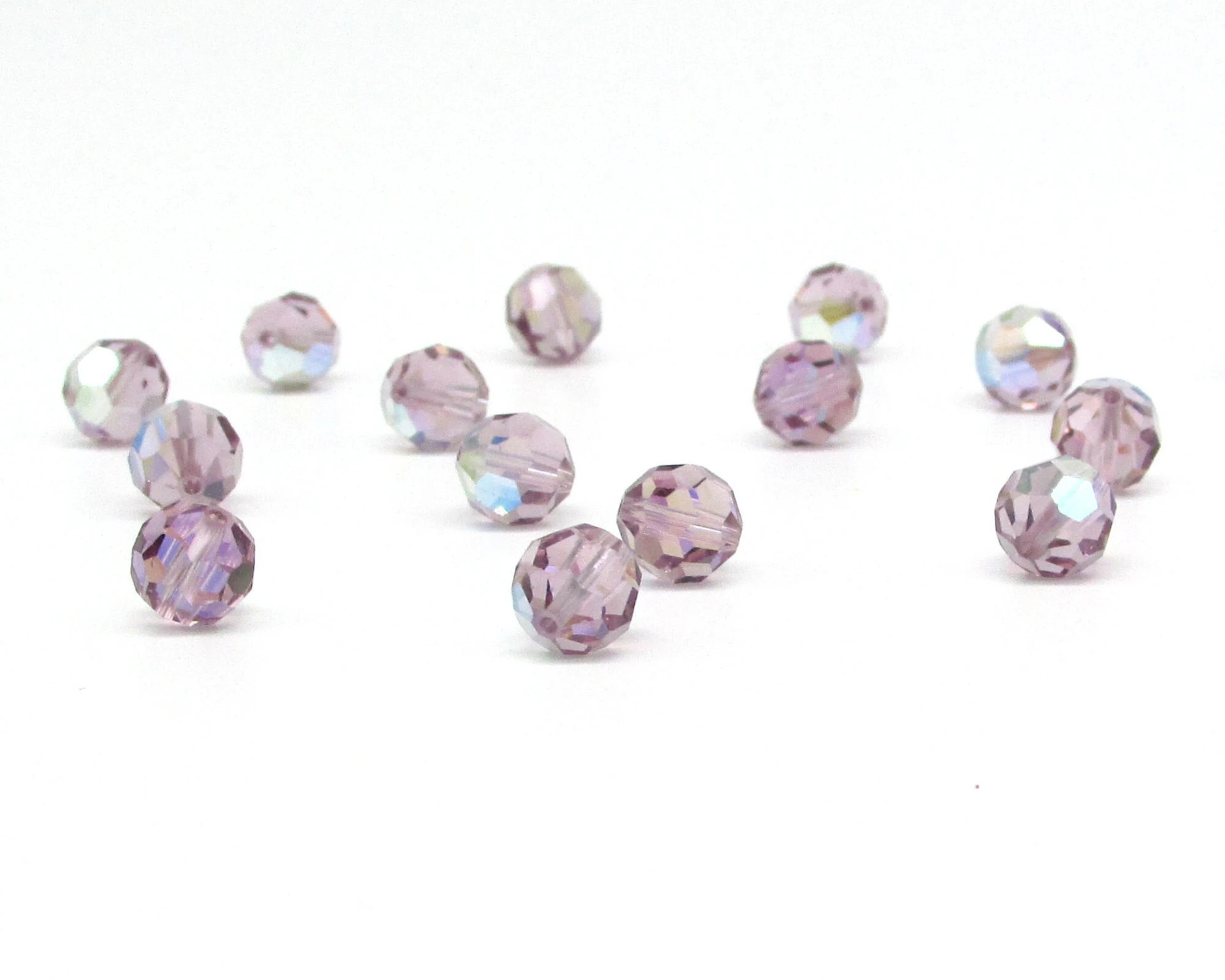 7mm Faceted Round Beads, Light Amethyst AB Czech Glass Fire Polished Spacers (17)