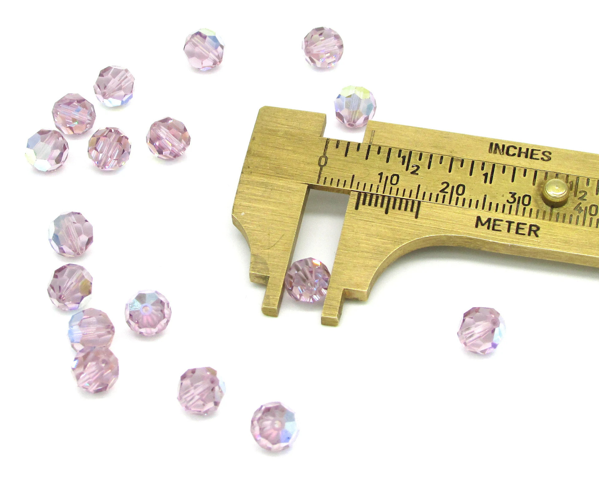 7mm Faceted Round Beads, Light Amethyst AB Czech Glass Fire Polished Spacers (17)