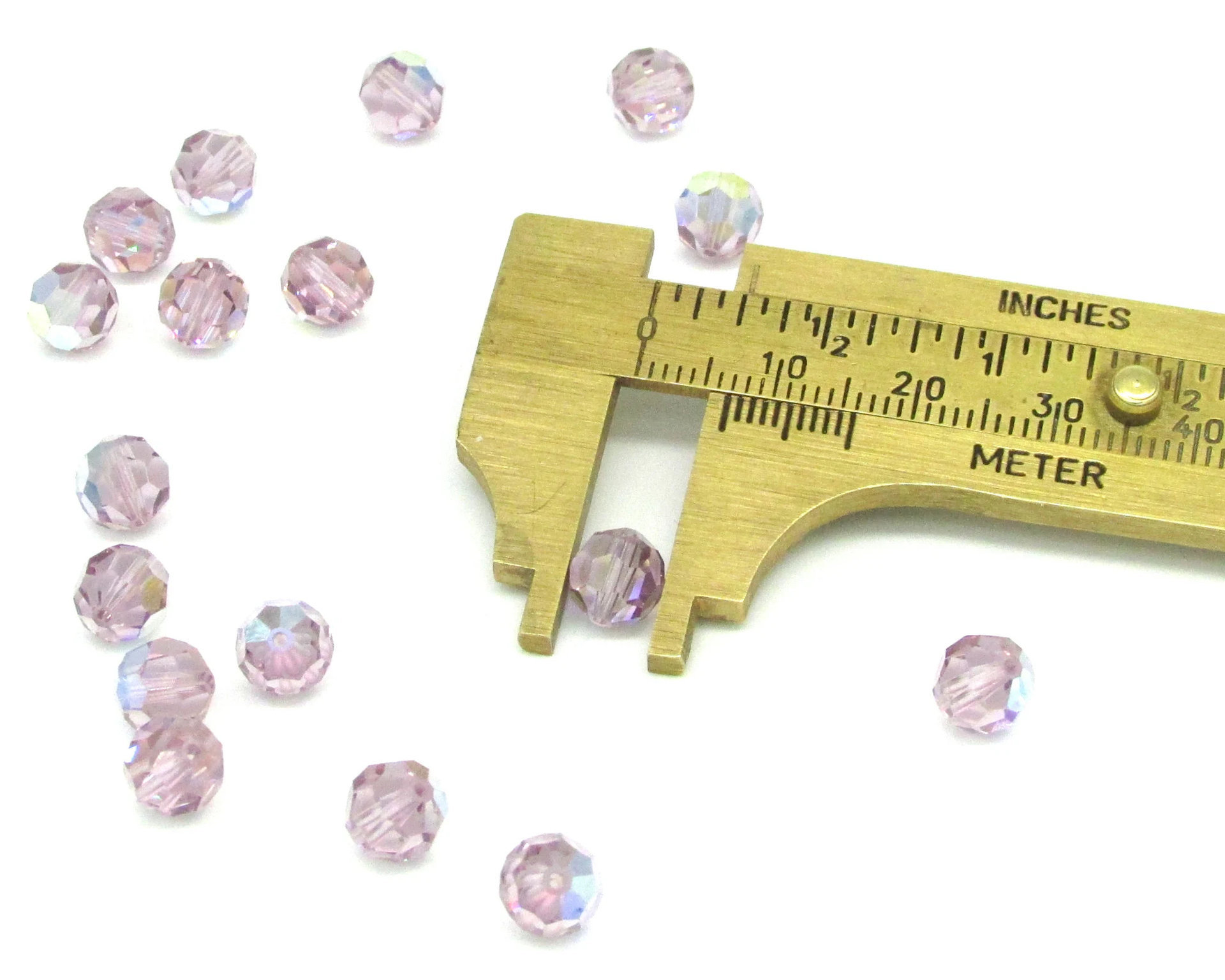 7mm Faceted Round Beads, Light Amethyst AB Czech Glass Fire Polished Spacers (17)