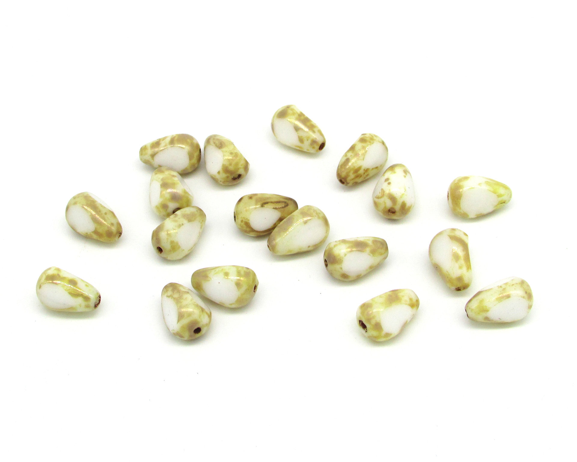11x8mm Teardrop 3-Cut Picasso Window Beads, Czech Fire Polished Pears