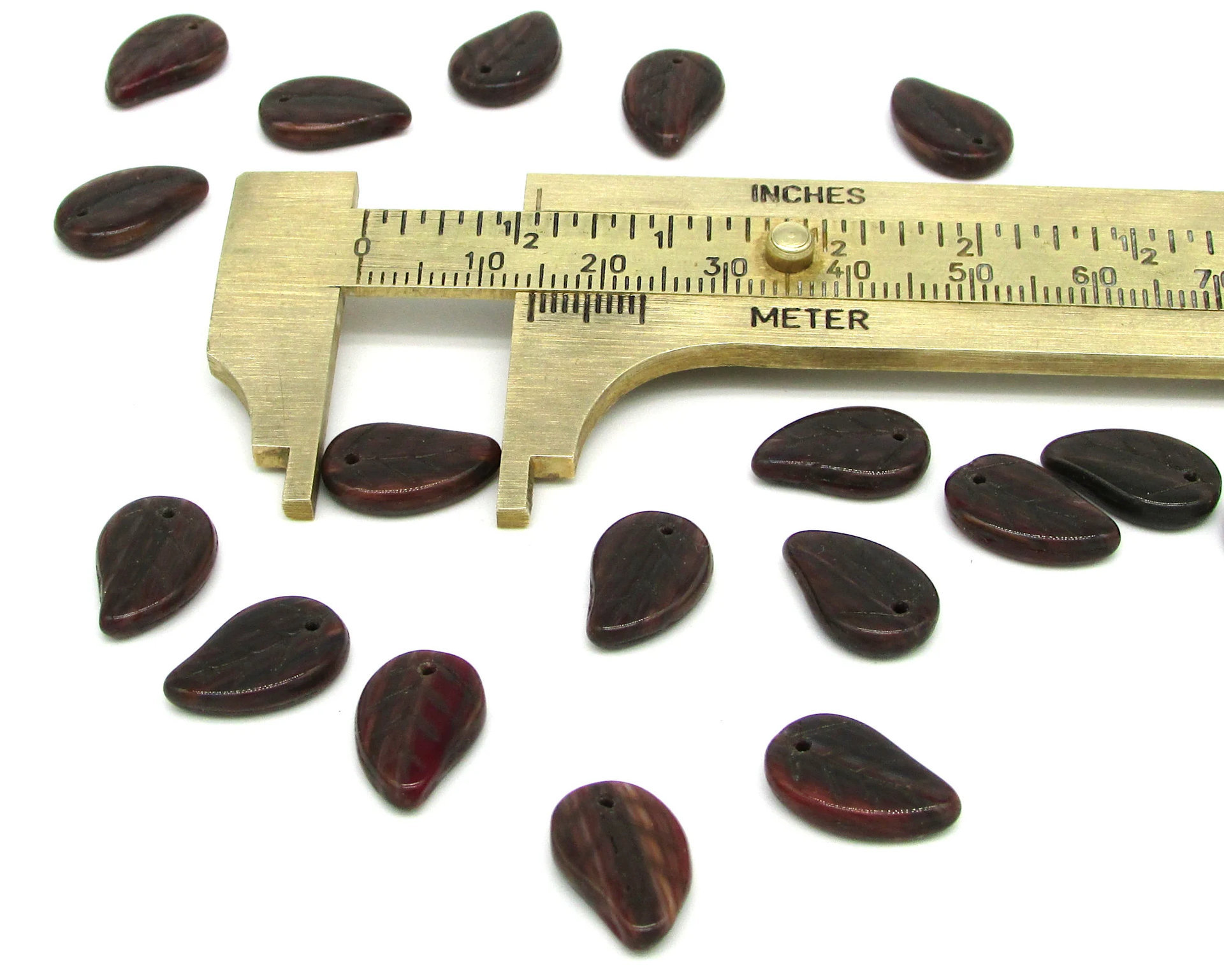Flat Leaf Beads, 14.5mm Opaque Earth Tone Czech Pressed Glass (20)