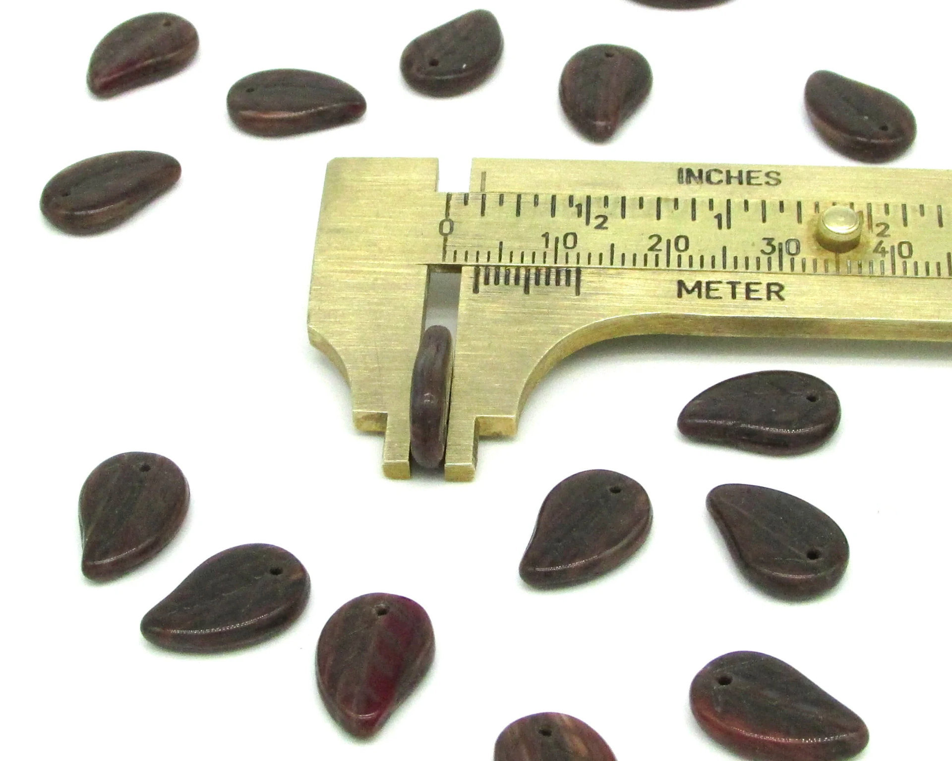 Flat Leaf Beads, 14.5mm Opaque Earth Tone Czech Pressed Glass (20)