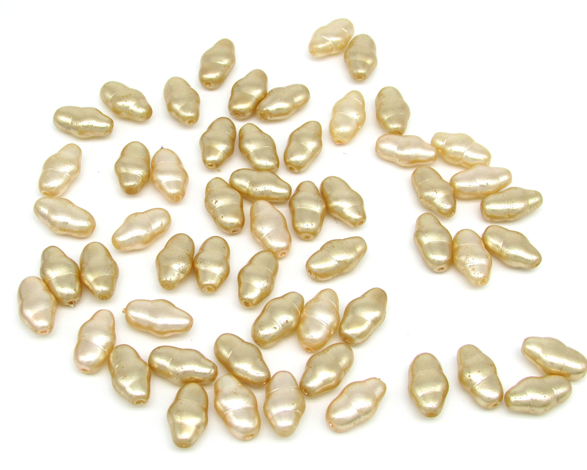 13x7mm Flat Swirl Beads, Opaque Czech Glass Faux Pearl Mix