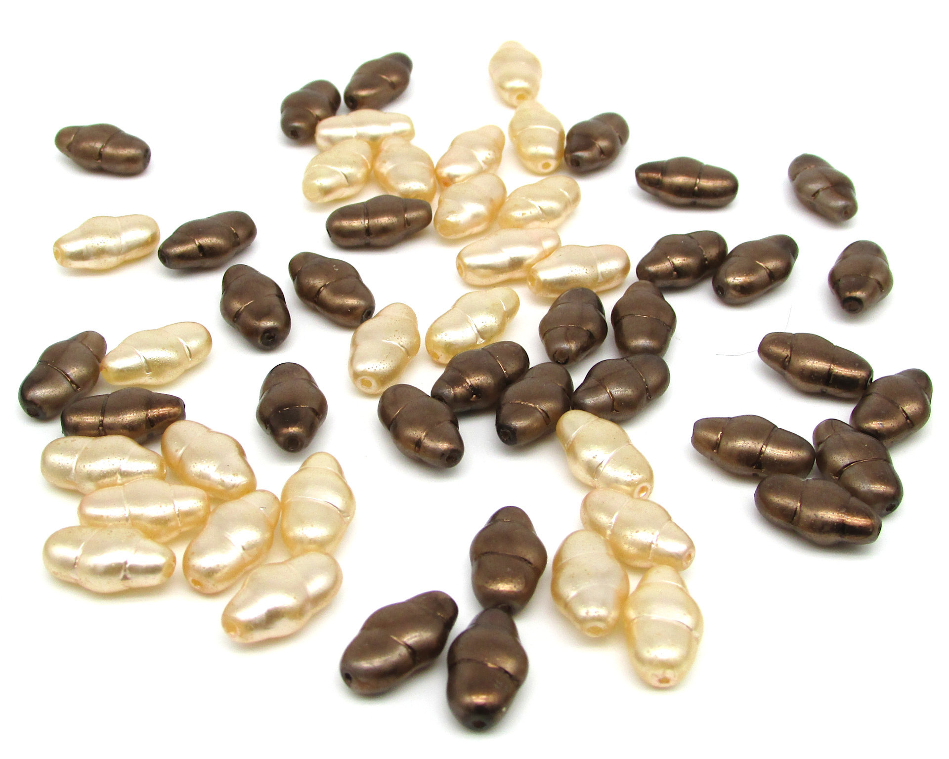 13x7mm Flat Swirl Beads, Opaque Czech Glass Faux Pearl Mix