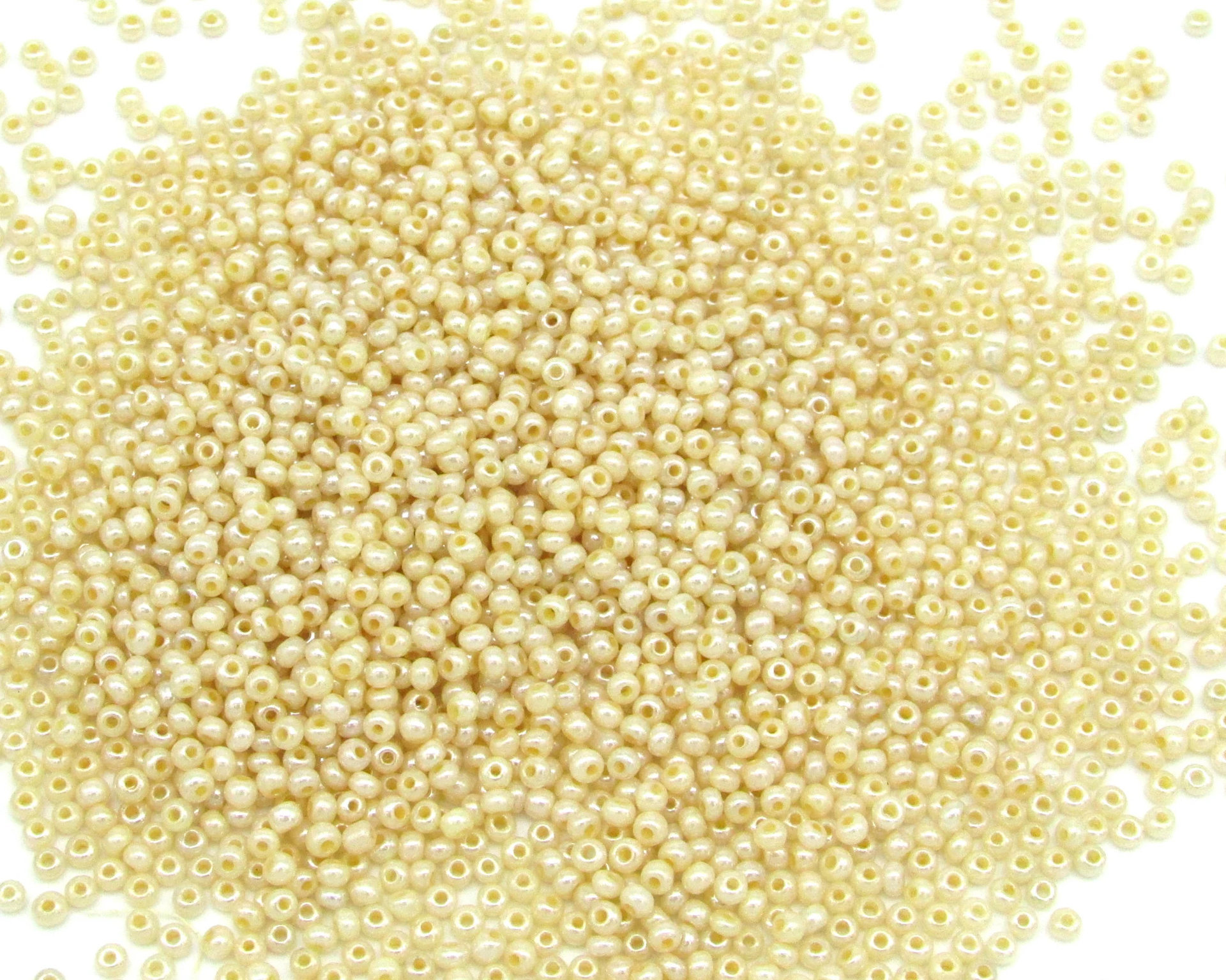 Cream 11/0 Seed Beads, Opaque Beige Pearl Mini Rocailles, Tiny Round Spacers (25g)