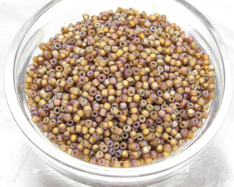 Vintage 11/0 Seed Beads, Frosted Dark Topaz, Silver Lined (28g)