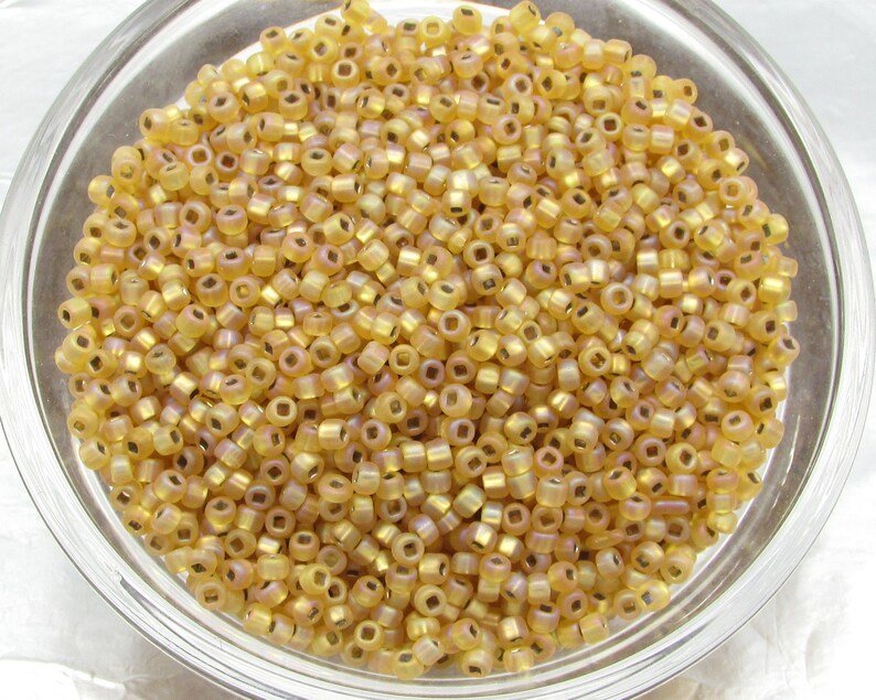 Vintage 11/0 Seed Beads, Frosted Light Topaz, Silver Lined (29g)