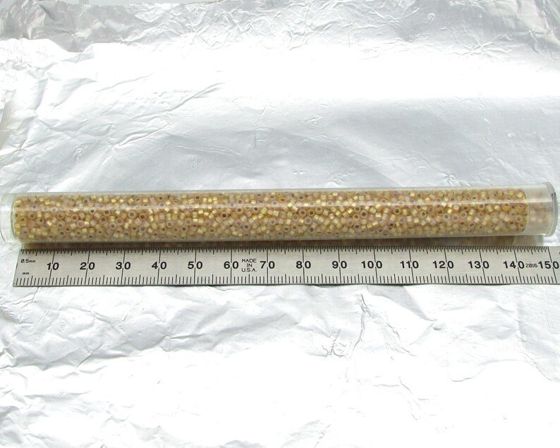 Vintage 11/0 Seed Beads, Frosted Light Topaz, Silver Lined (29g)