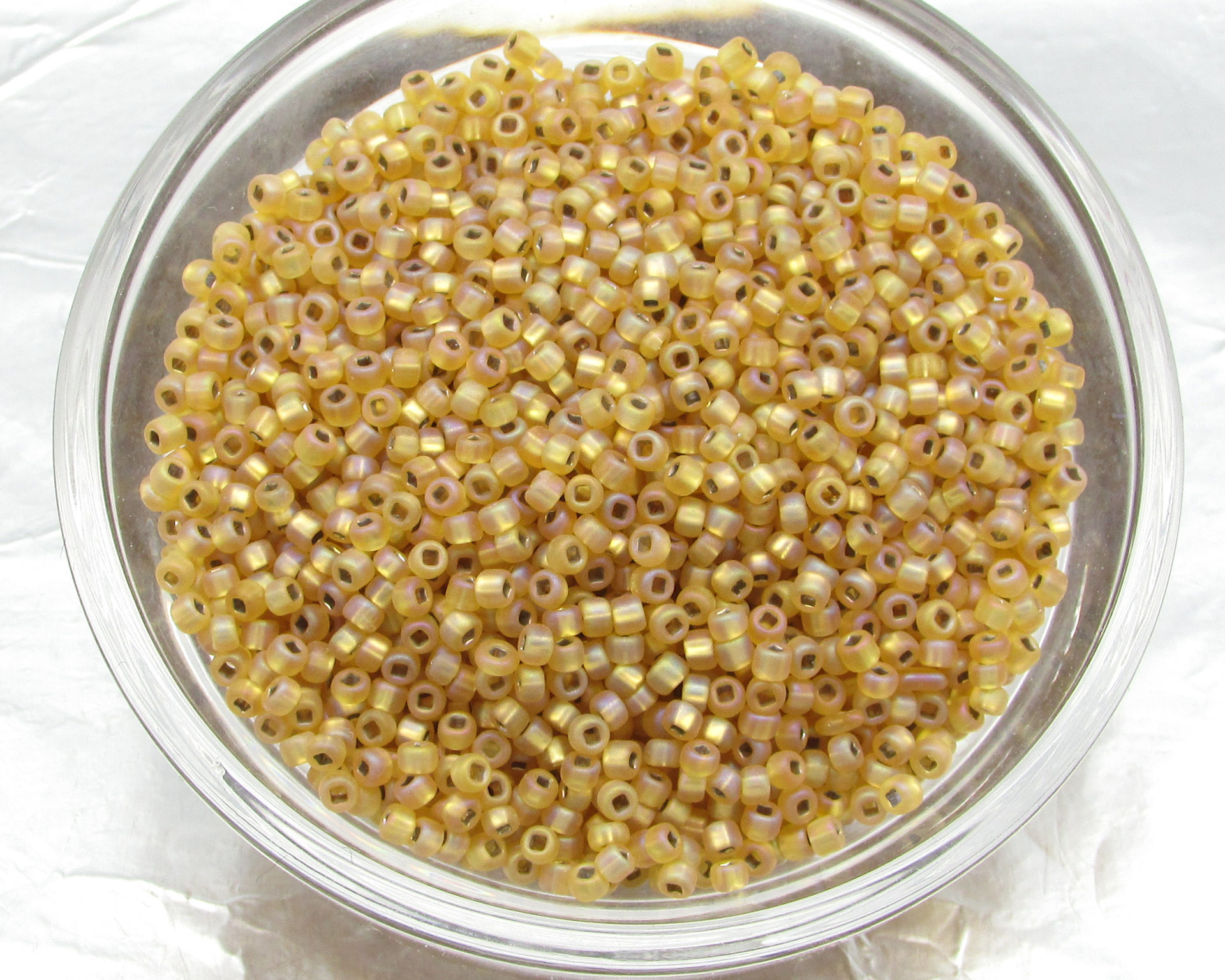 Vintage 11/0 Seed Beads, Frosted Light Topaz, Silver Lined (29g)