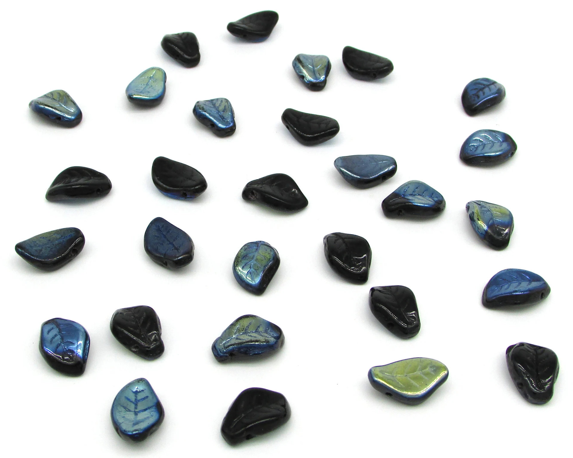 14.5x10mm Curved Leaves, Czech Pressed Glass Botanical Briolette Bead Mix