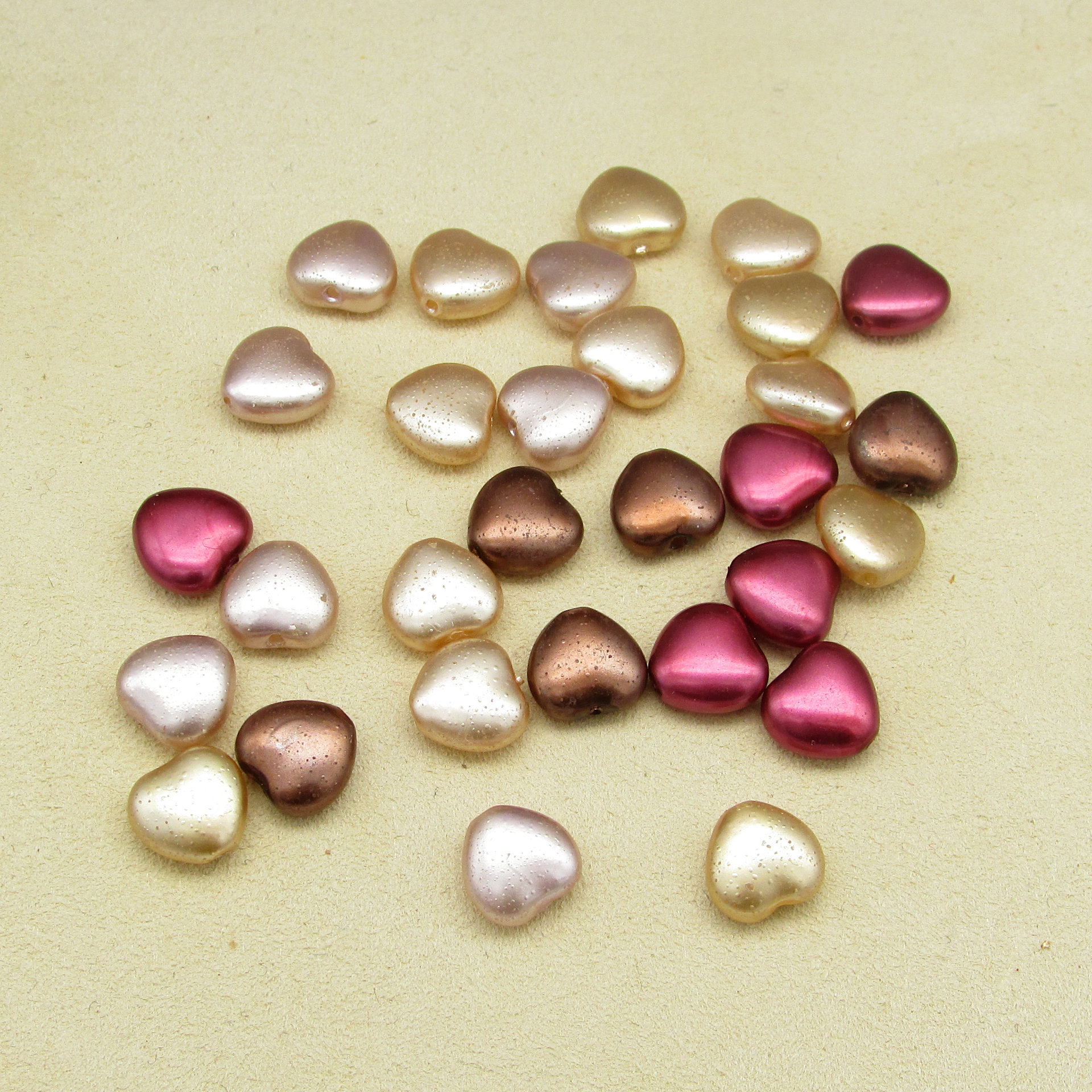 8mm Heart Beads, Opaque Pearlized Czech Glass Spacers