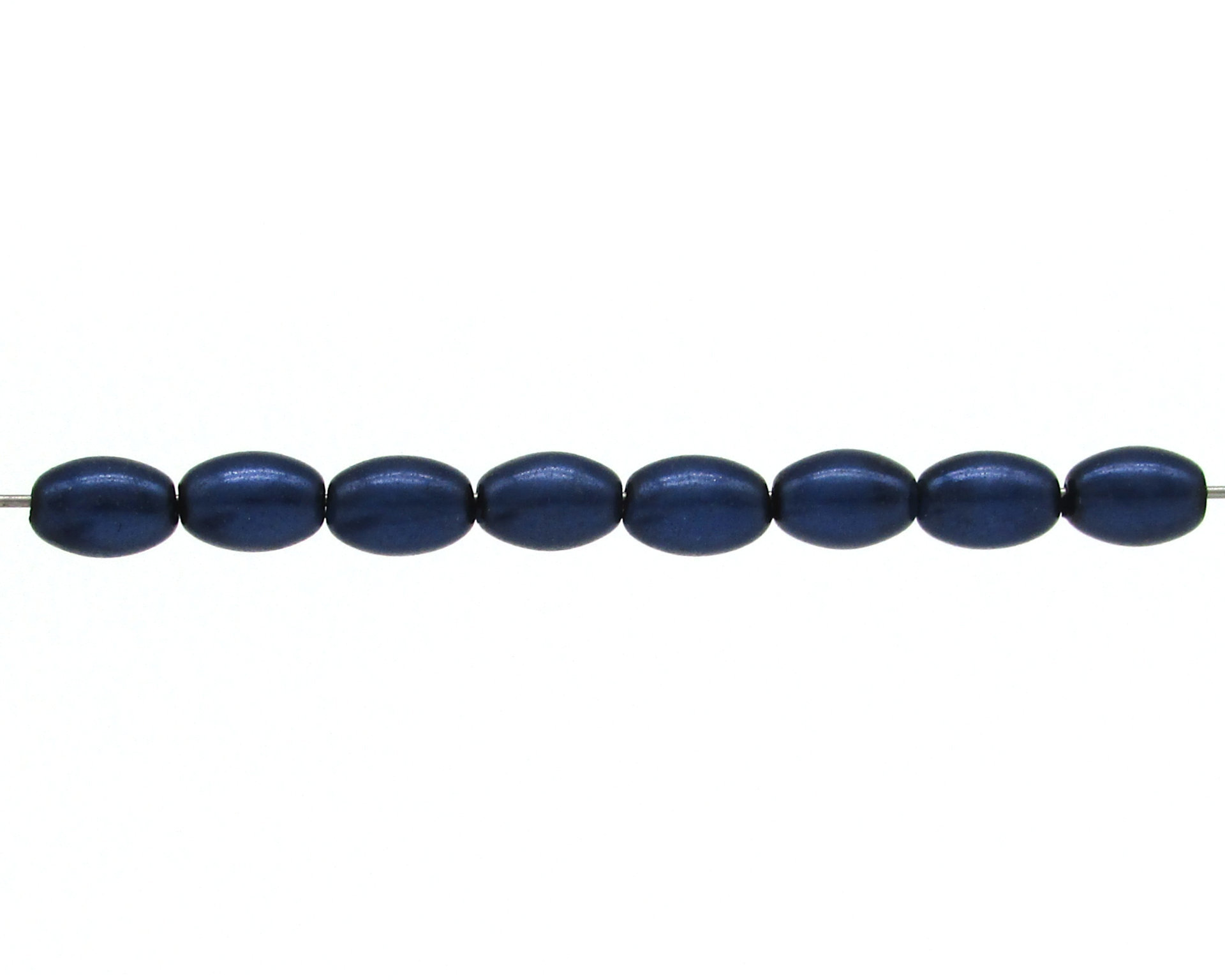 9x6mm Oval Beads, Czech Glass Rice Pearls, Opaque Navy Blue Tapered Barrels