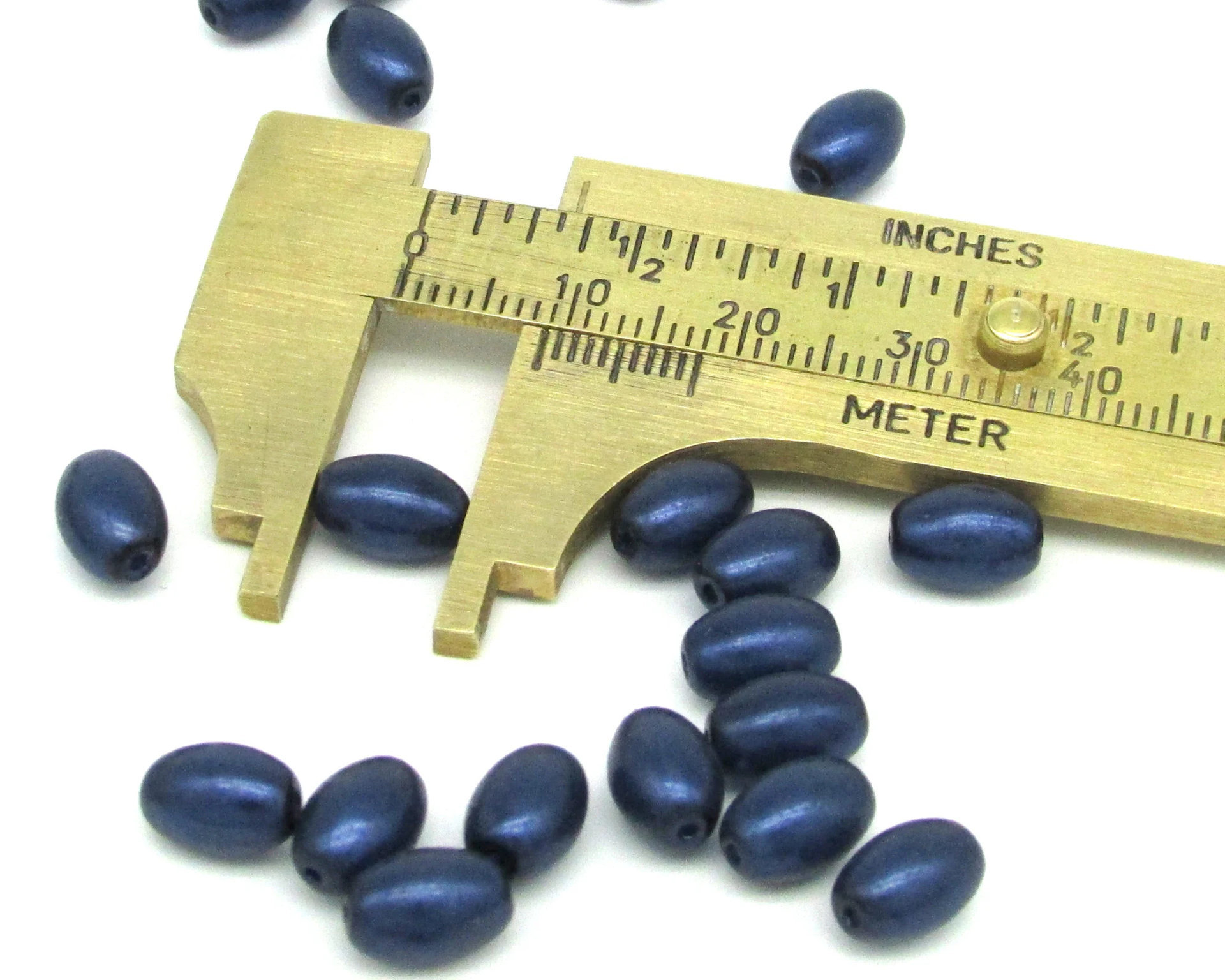 9x6mm Oval Beads, Czech Glass Rice Pearls, Opaque Navy Blue Tapered Barrels