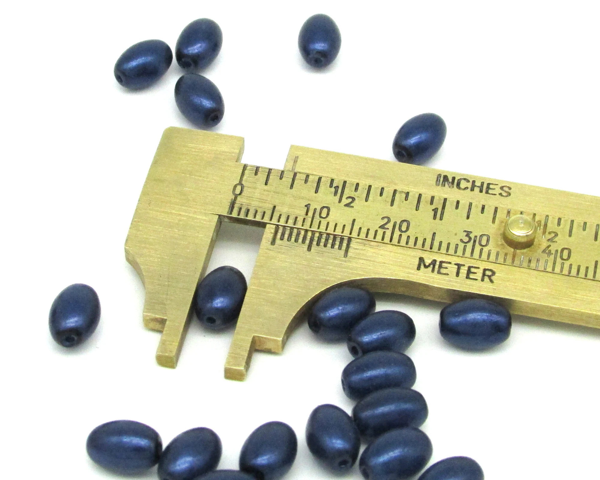 9x6mm Oval Beads, Czech Glass Rice Pearls, Opaque Navy Blue Tapered Barrels