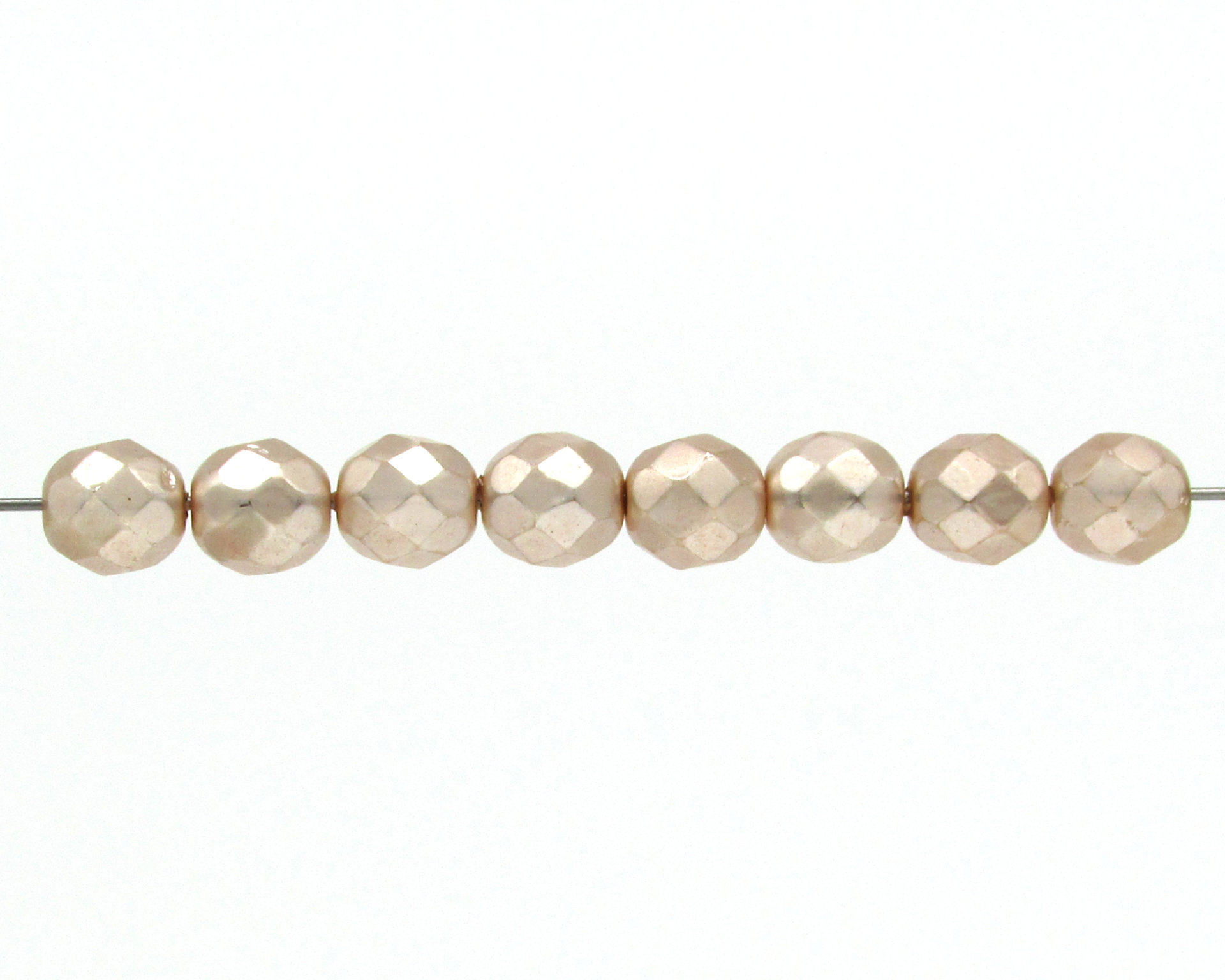 8.5mm Faceted Ovals, Pale Peach Pearl Opaque Coated Czech Glass Beads (24)