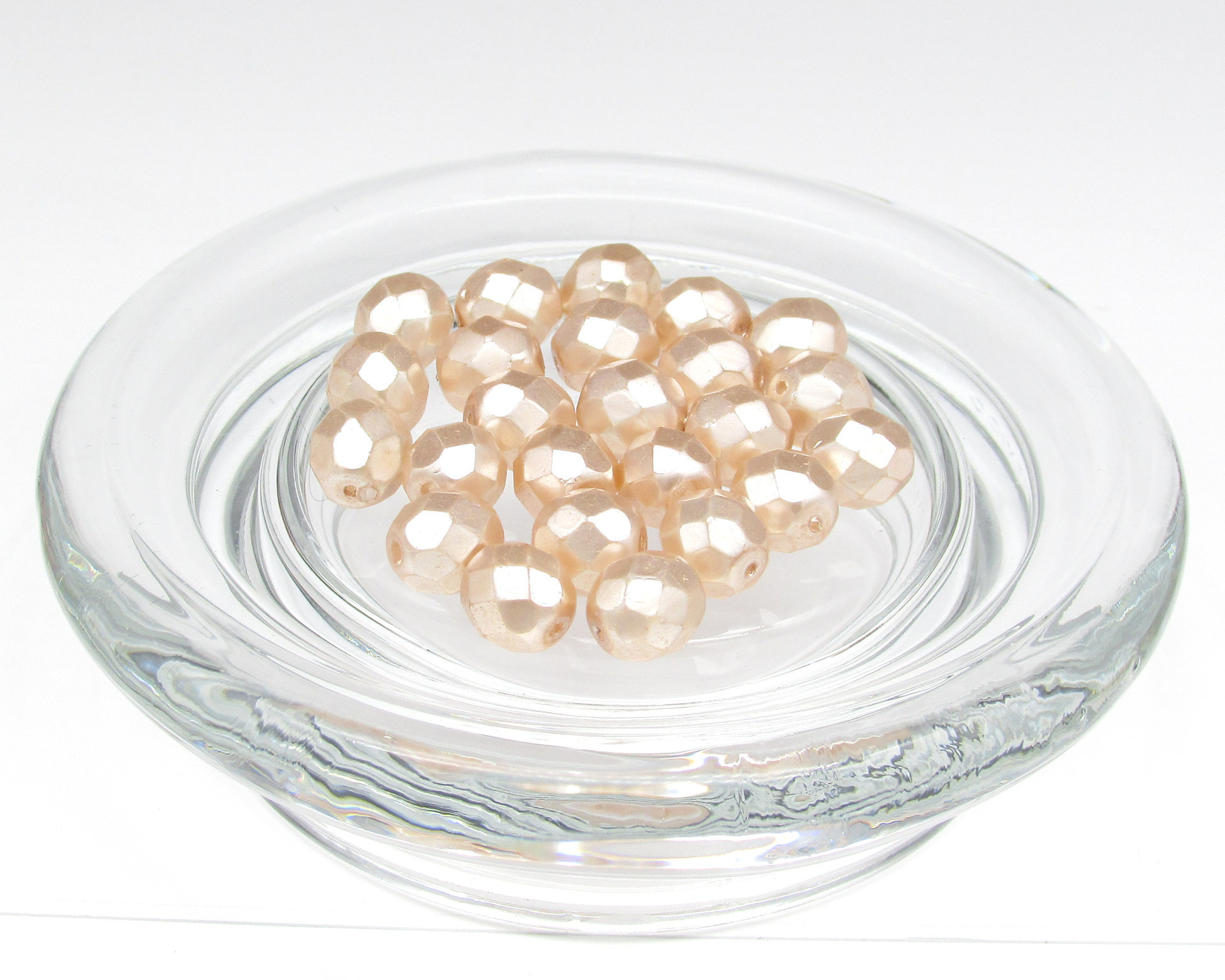 8.5mm Faceted Ovals, Pale Peach Pearl Opaque Coated Czech Glass Beads (24)