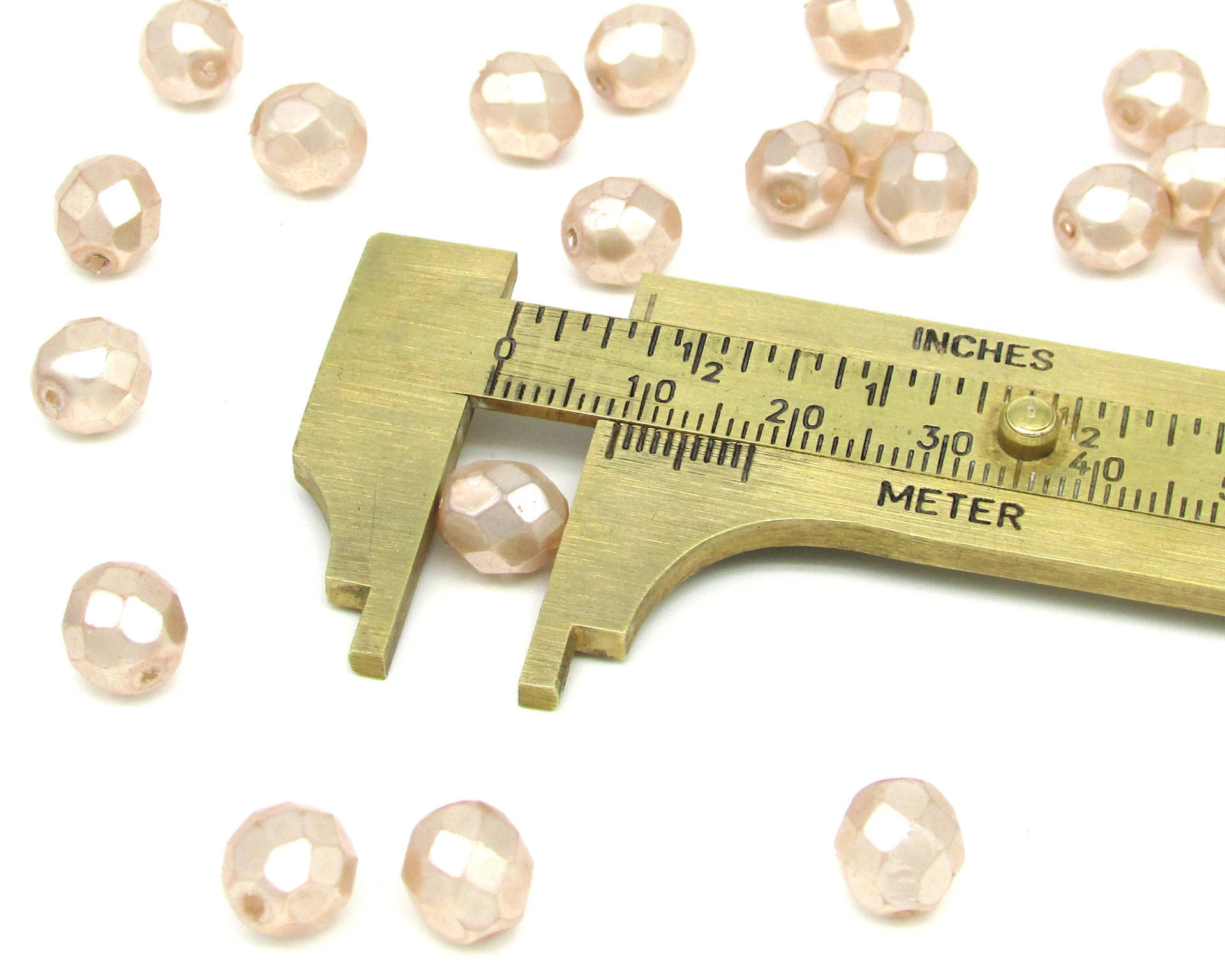 8.5mm Faceted Ovals, Pale Peach Pearl Opaque Coated Czech Glass Beads (24)