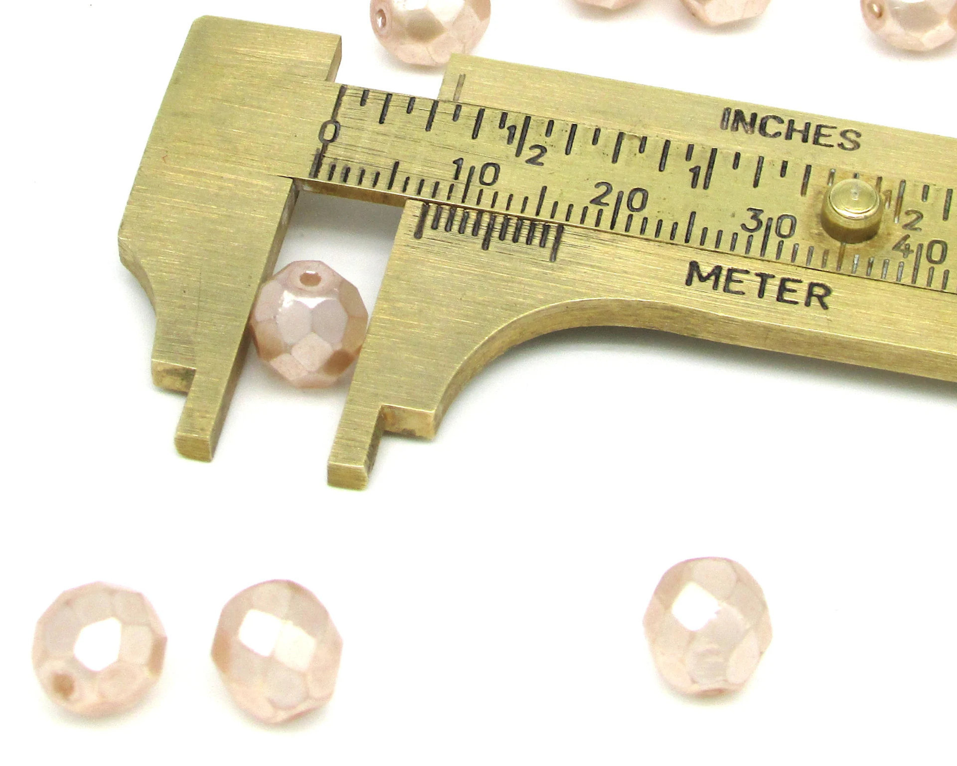 8.5mm Faceted Ovals, Pale Peach Pearl Opaque Coated Czech Glass Beads (24)