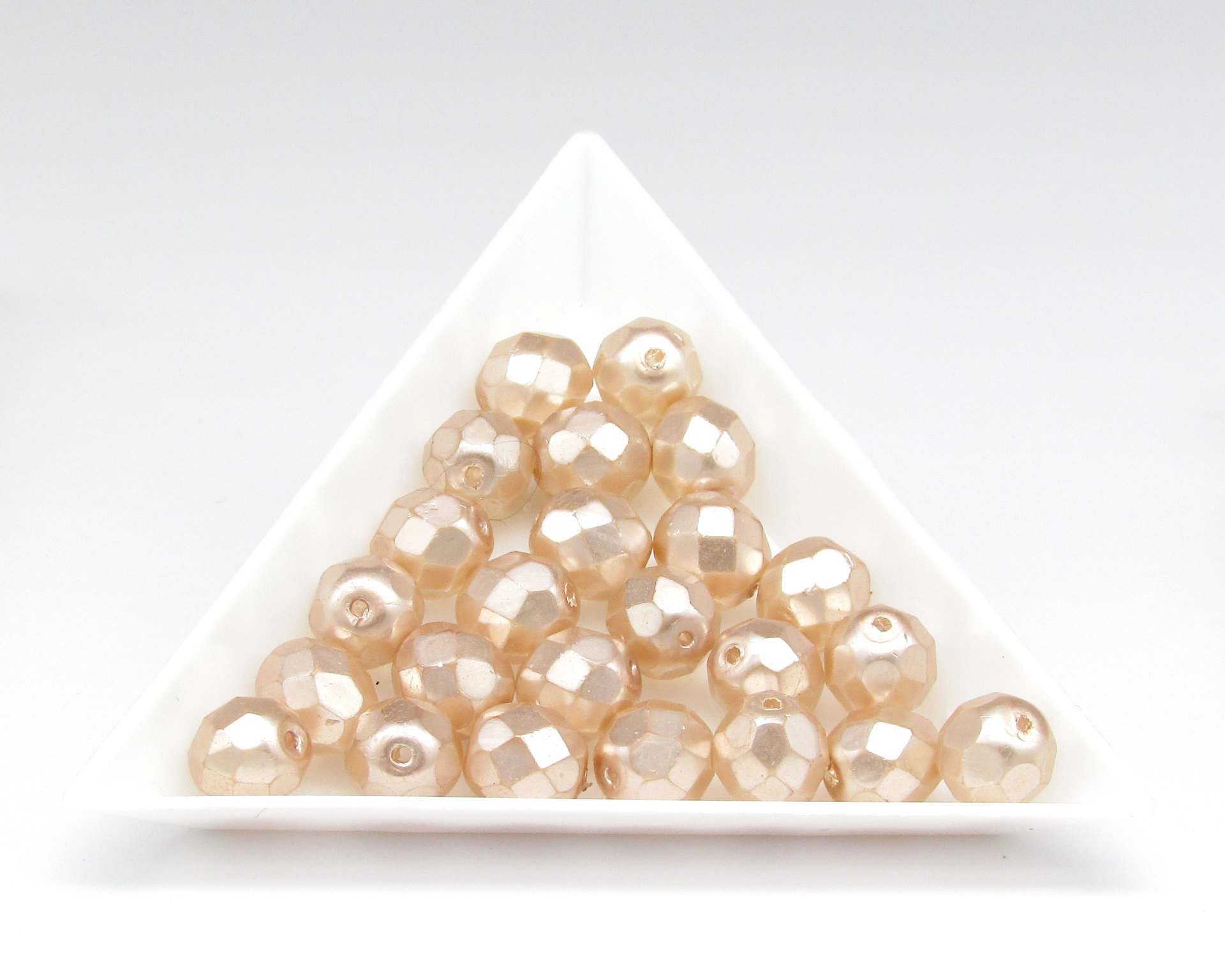 8.5mm Faceted Ovals, Pale Peach Pearl Opaque Coated Czech Glass Beads (24)