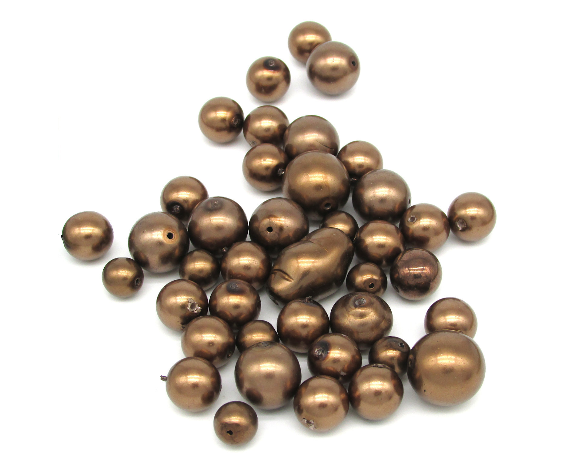 Faux Pearl Mix, Coated Czech Glass Beads, Opaque Dark Brown Rounds and Rondelles