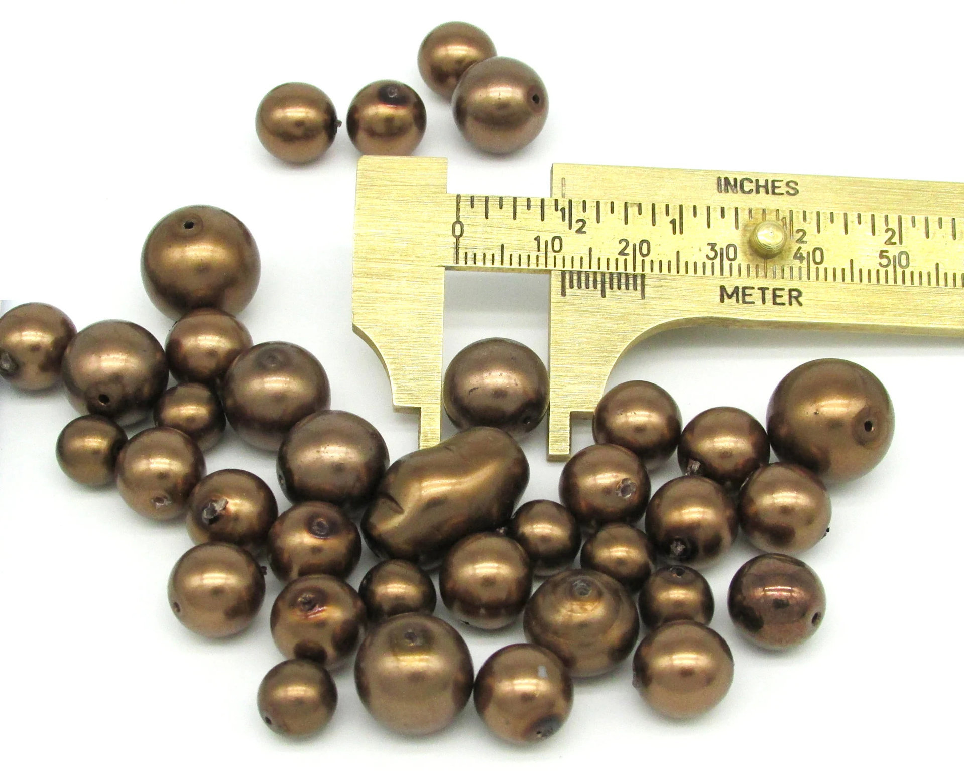 Faux Pearl Mix, Coated Czech Glass Beads, Opaque Dark Brown Rounds and Rondelles