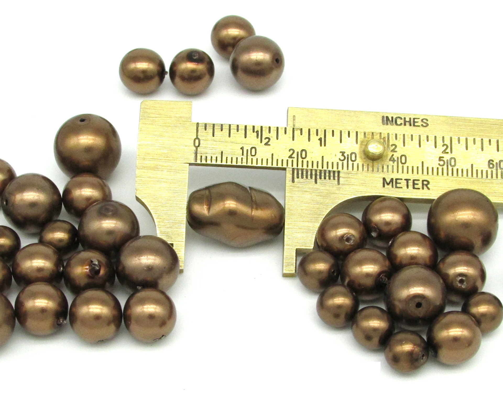 Faux Pearl Mix, Coated Czech Glass Beads, Opaque Dark Brown Rounds and Rondelles