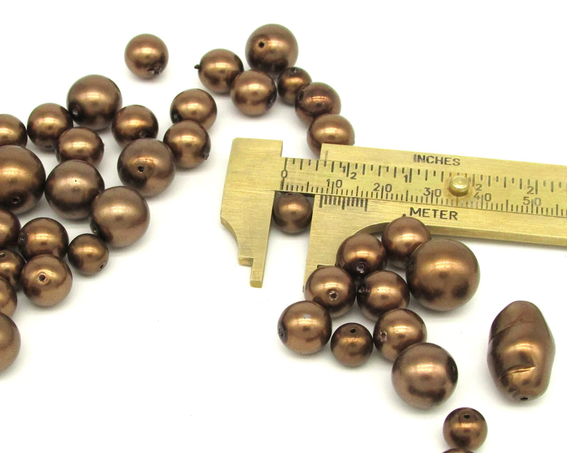Faux Pearl Mix, Coated Czech Glass Beads, Opaque Dark Brown Rounds and Rondelles