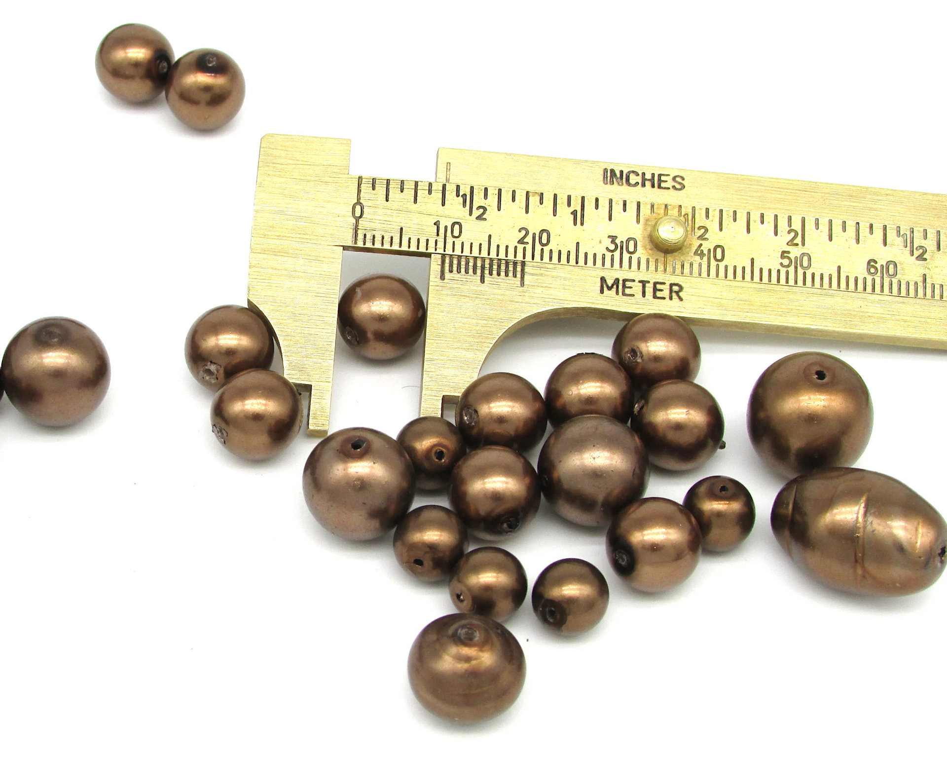 Faux Pearl Mix, Coated Czech Glass Beads, Opaque Dark Brown Rounds and Rondelles