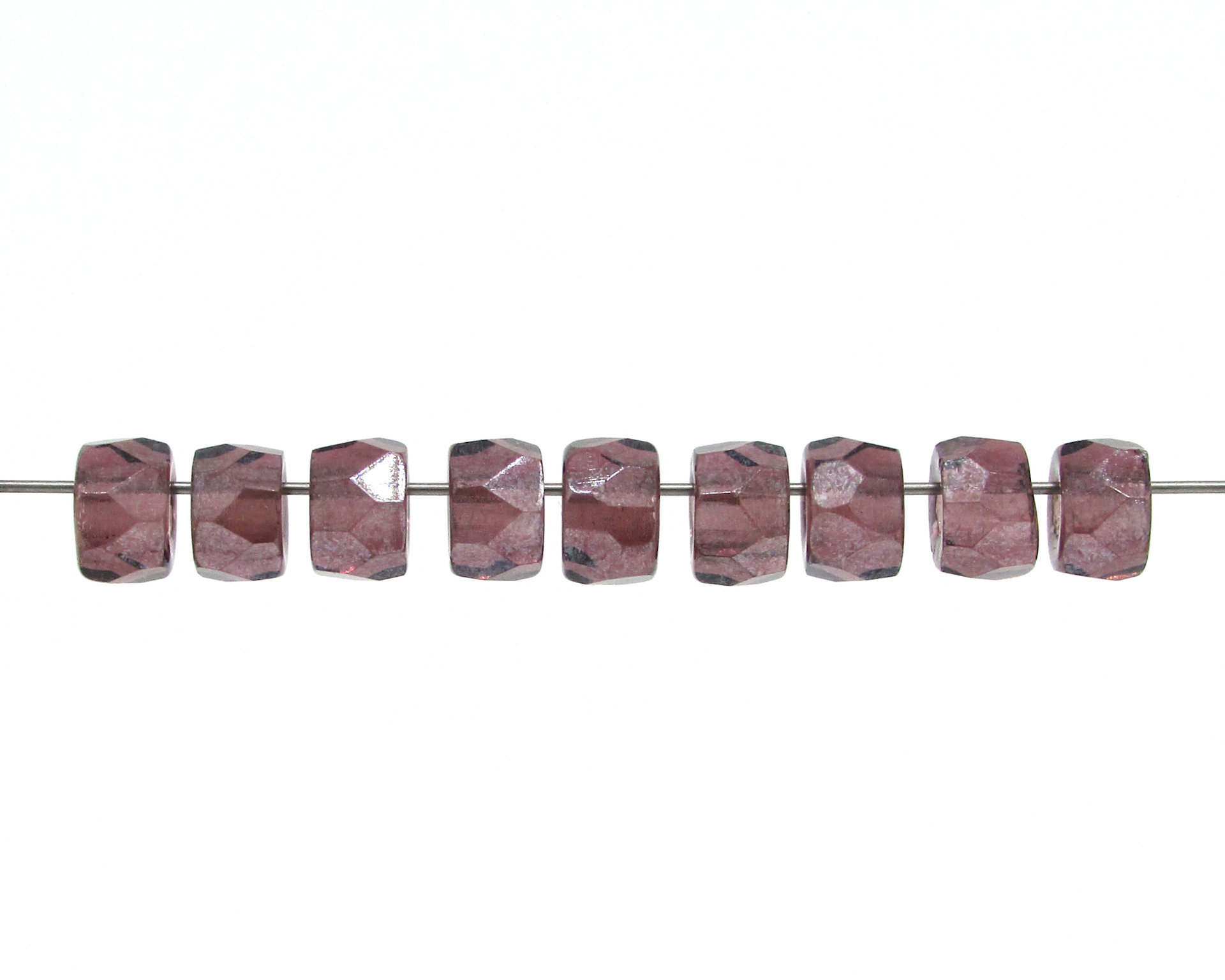 6x8.5mm Faceted Roller Beads, Translucent Amethyst Czech Fire Polished Rounds (29)