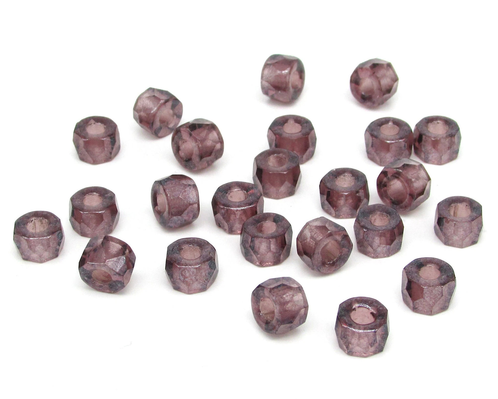 6x8.5mm Faceted Roller Beads, Translucent Amethyst Czech Fire Polished Rounds (29)