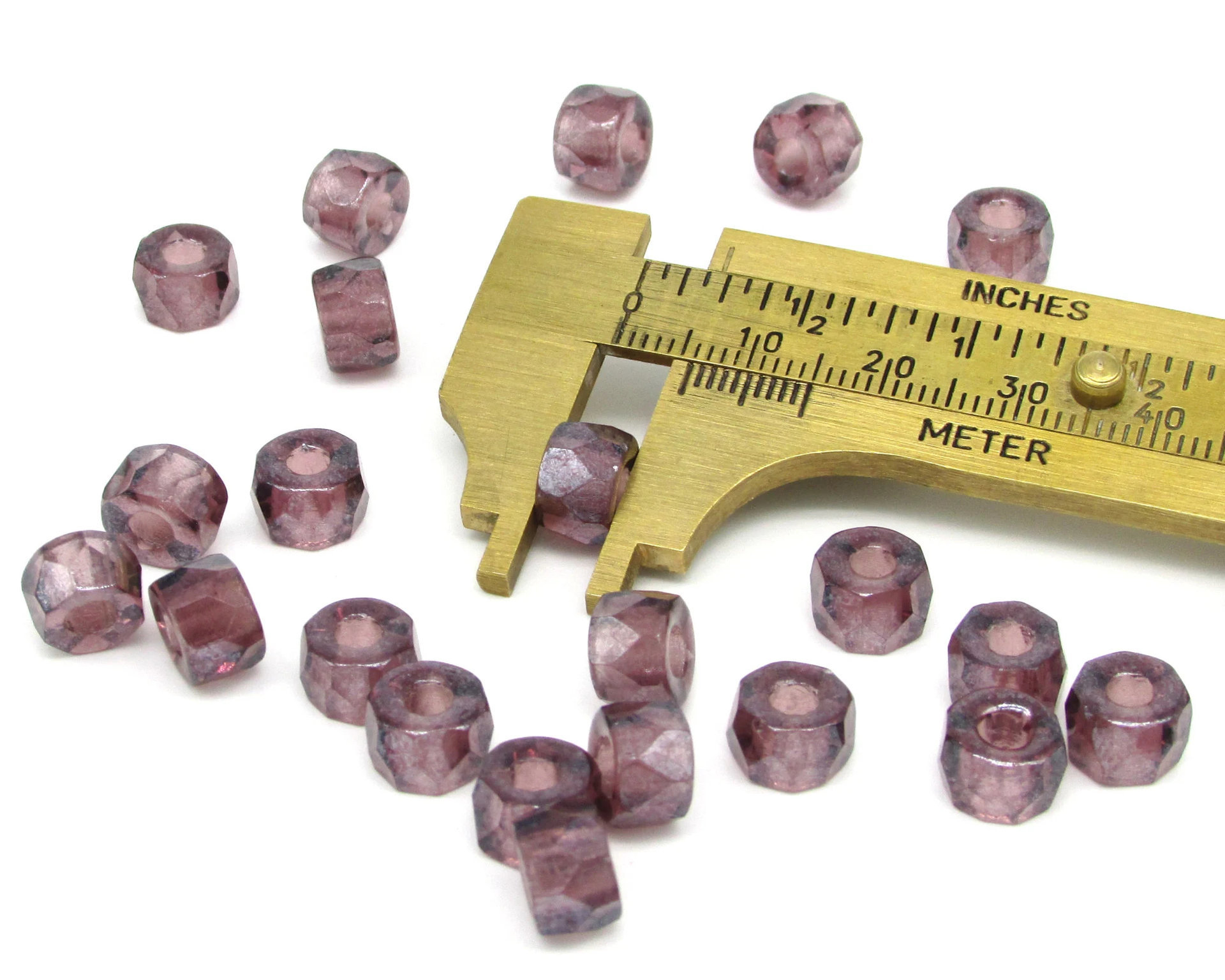 6x8.5mm Faceted Roller Beads, Translucent Amethyst Czech Fire Polished Rounds (29)