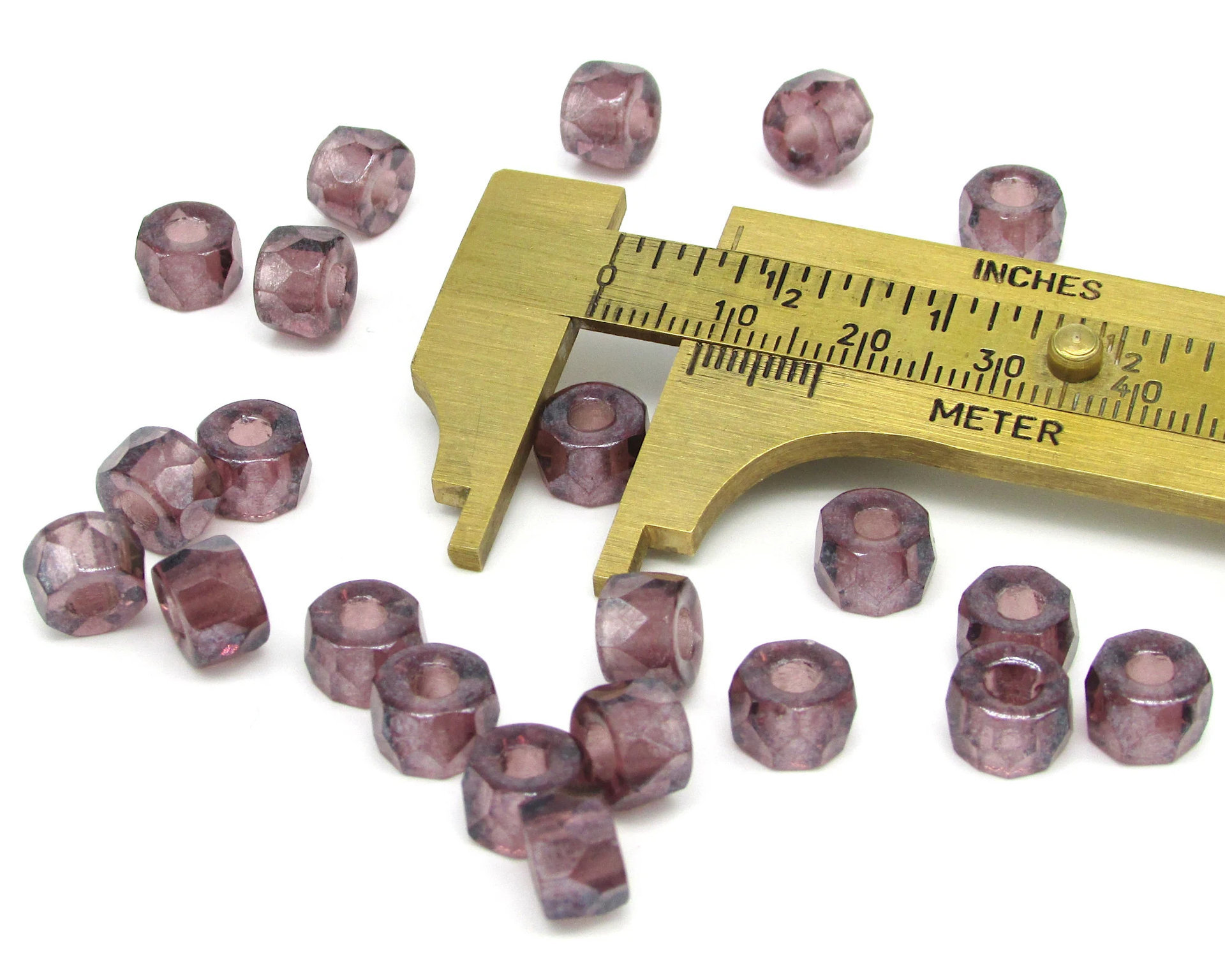 6x8.5mm Faceted Roller Beads, Translucent Amethyst Czech Fire Polished Rounds (29)