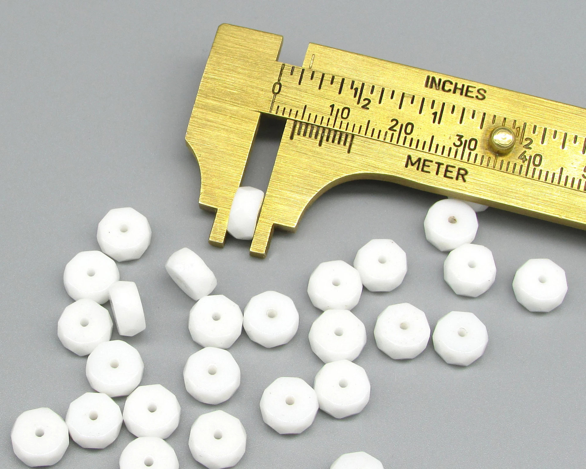 4x8mm Faceted Rondelles, Opaque White Czech Glass Beads (28)