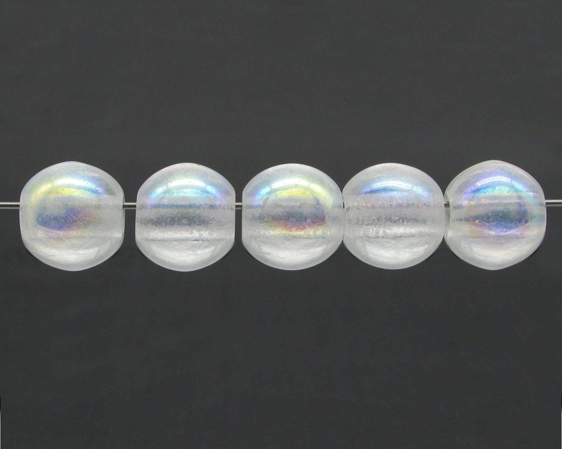 12mm Round Beads, Crystal AB Large Hole Czech Glass Rondelles