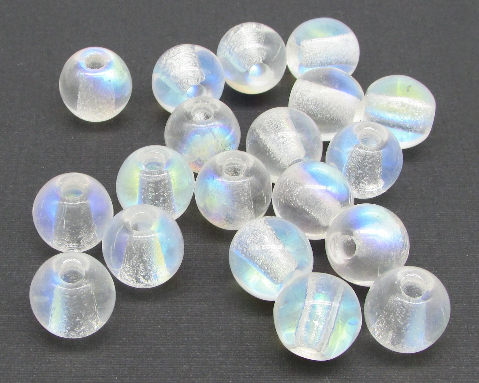 12mm Round Beads, Crystal AB Large Hole Czech Glass Rondelles