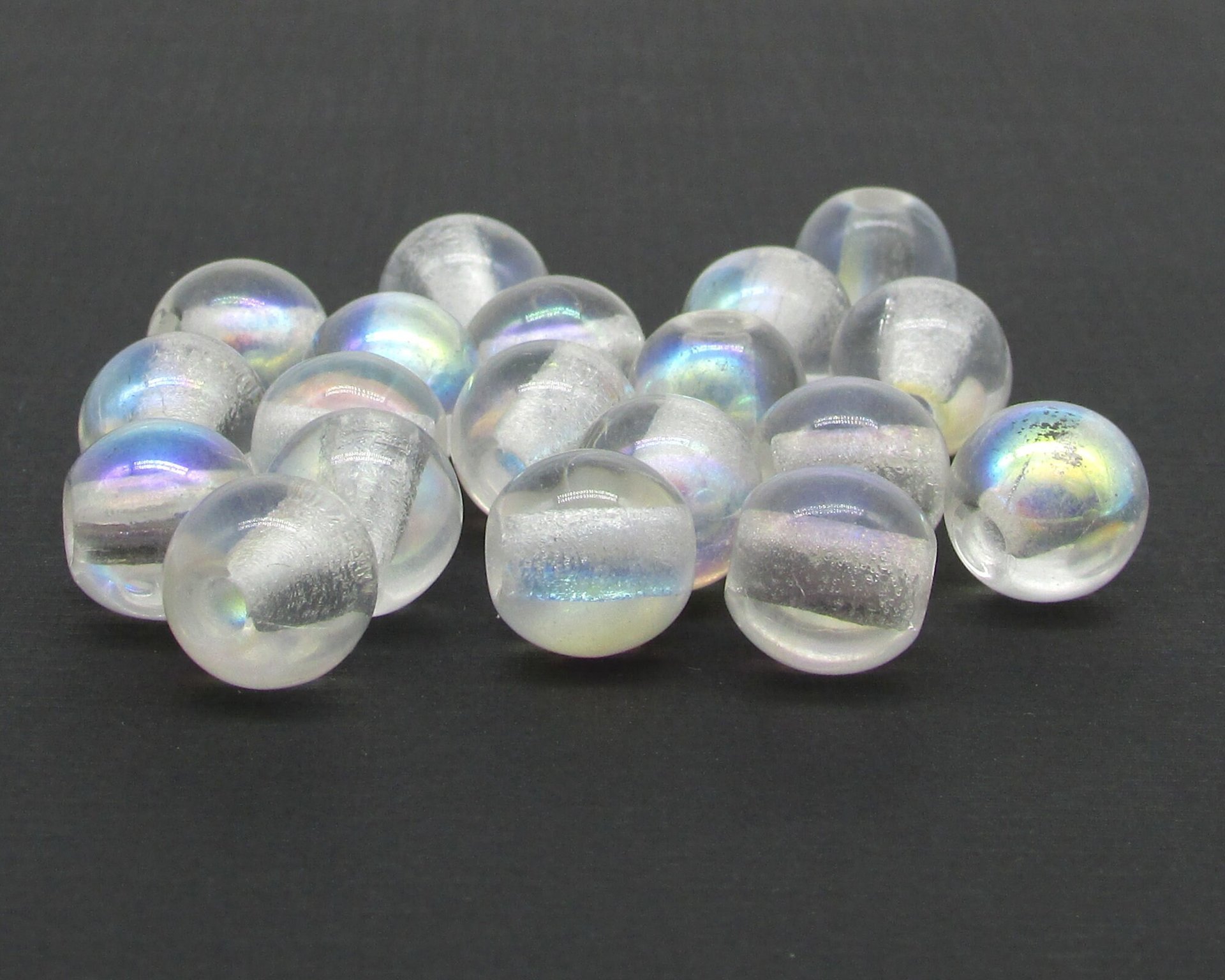 12mm Round Beads, Crystal AB Large Hole Czech Glass Rondelles