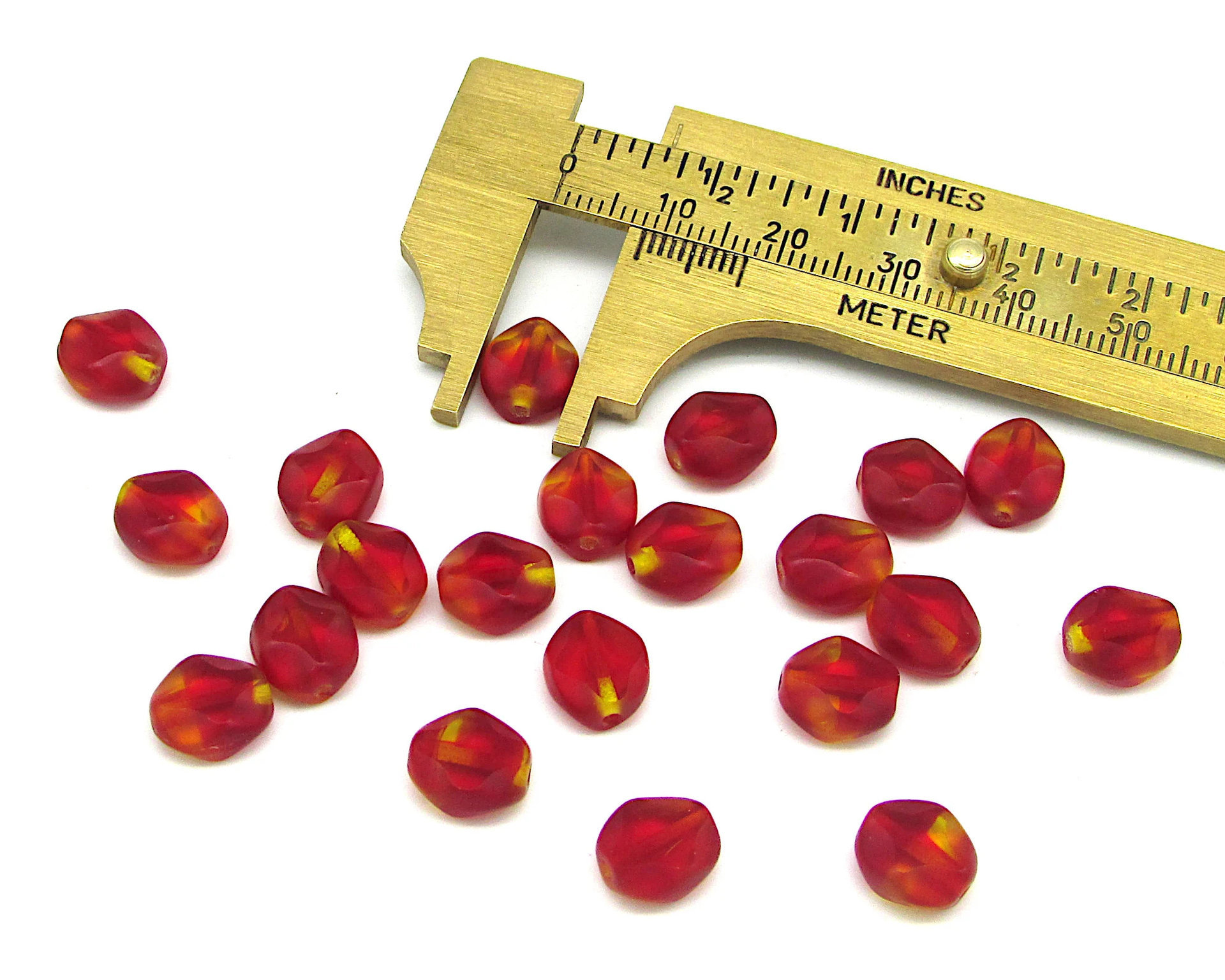 9x8mm Oval Diamond Window Beads, 2-Tone Ruby and Jonquil Czech Glass