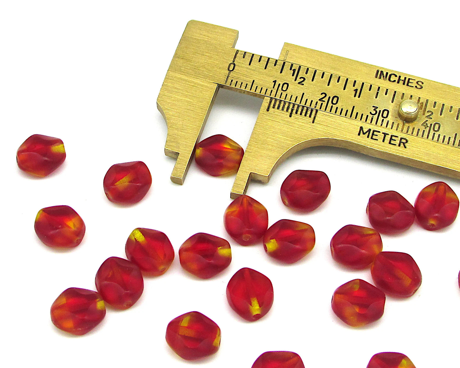 9x8mm Oval Diamond Window Beads, 2-Tone Ruby and Jonquil Czech Glass