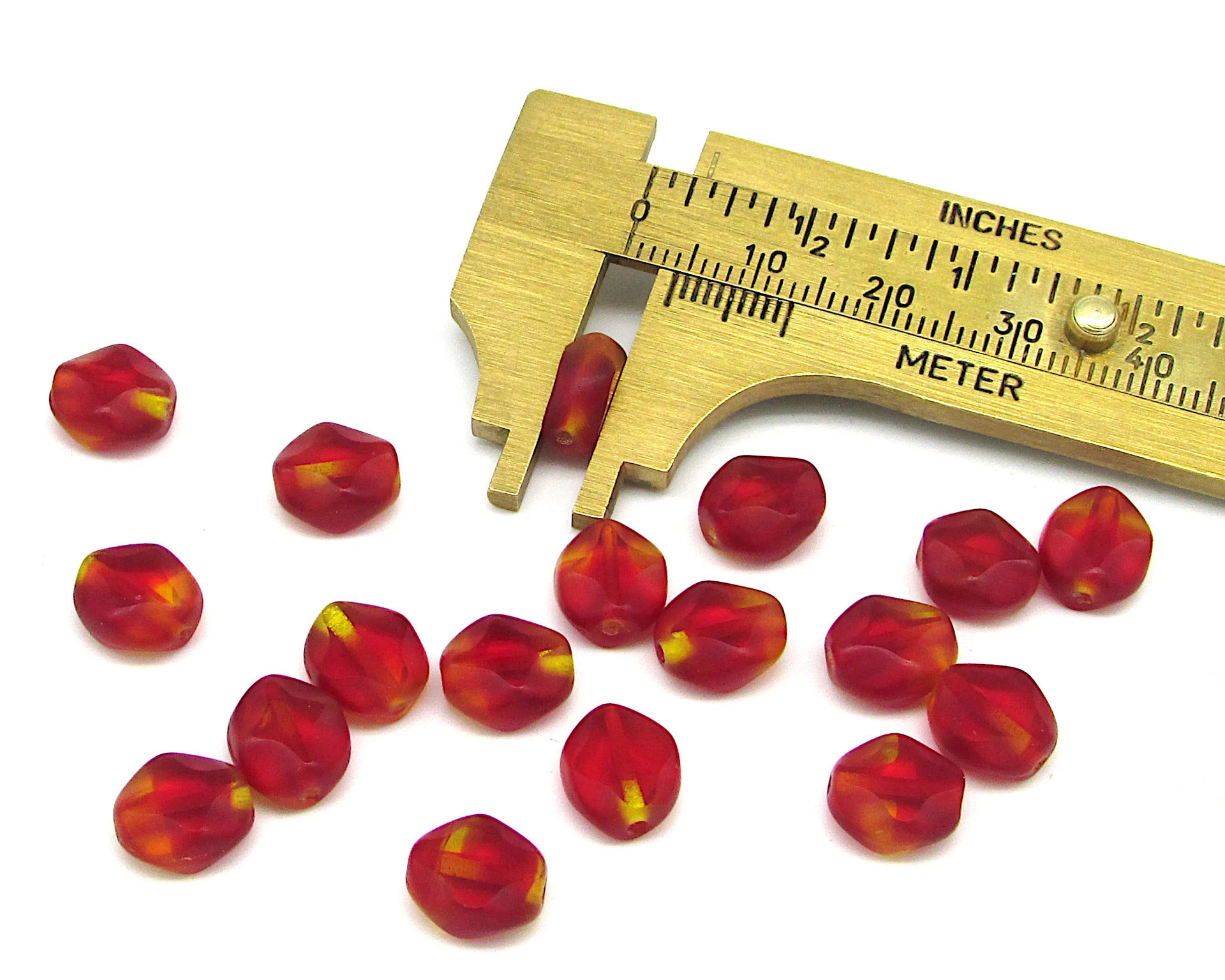 9x8mm Oval Diamond Window Beads, 2-Tone Ruby and Jonquil Czech Glass