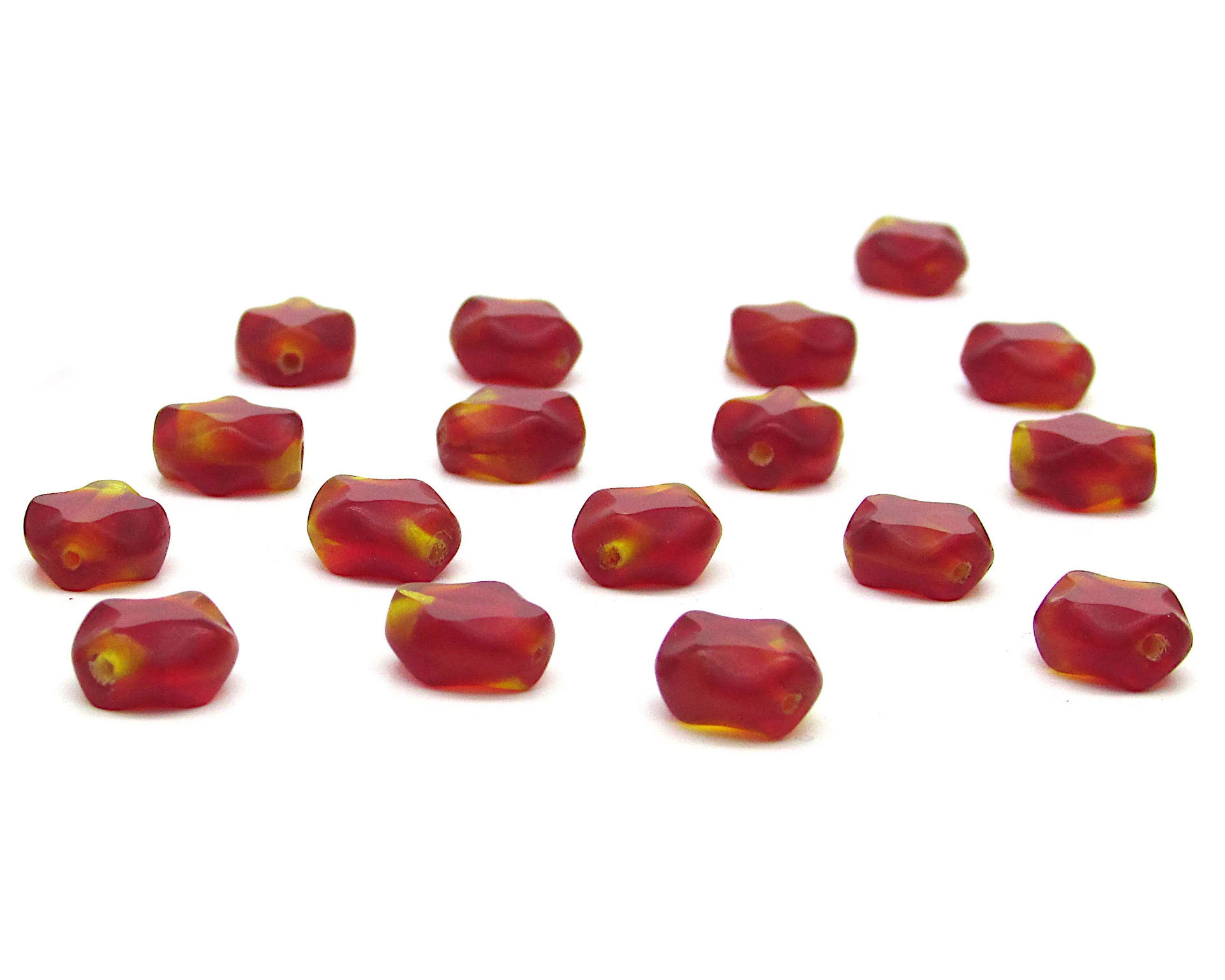 9x8mm Oval Diamond Window Beads, 2-Tone Ruby and Jonquil Czech Glass