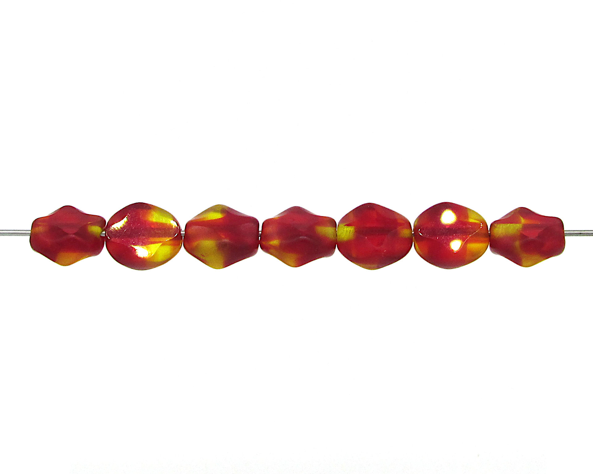 9x8mm Oval Diamond Window Beads, 2-Tone Ruby and Jonquil Czech Glass