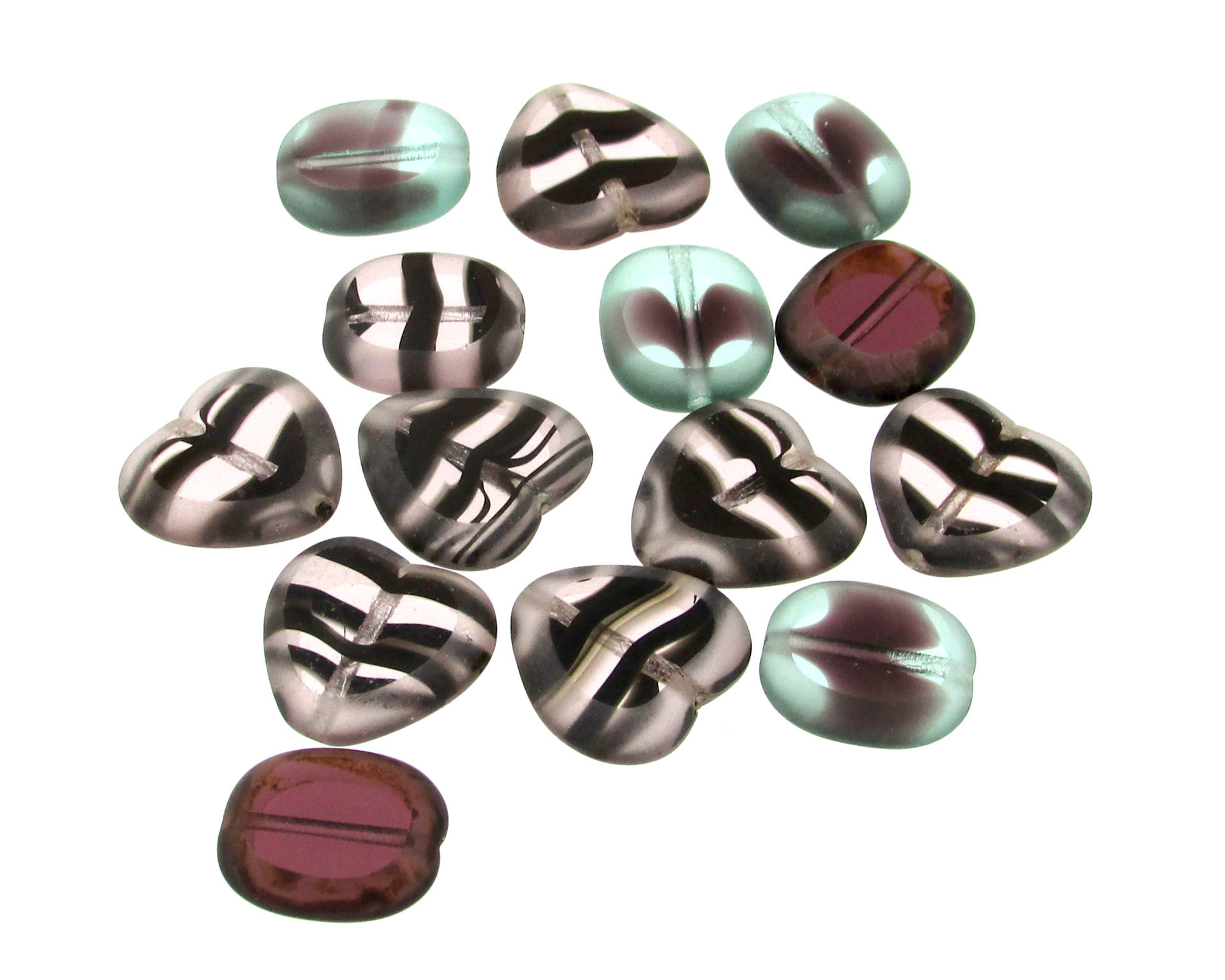 Pastel Tortoise Window Bead Mix, Light Amethyst Czech Glass 2-Cut Hearts and Ovals