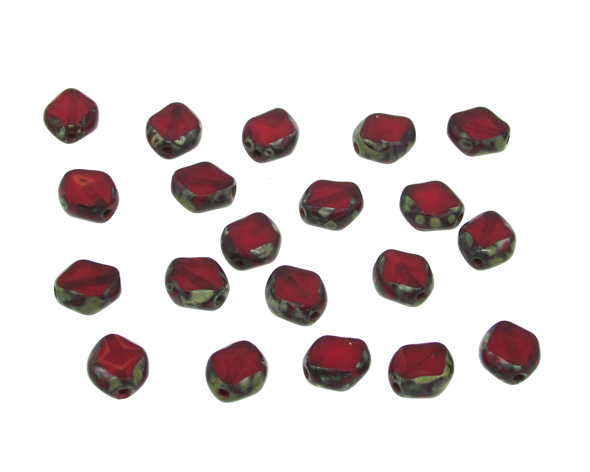 8.5mm Diamond Window Beads, Oxblood Red Picasso