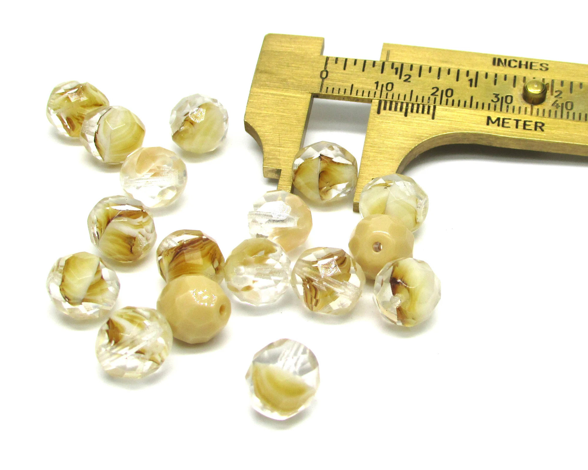 10mm Faceted Rounds, Fire Polished Czech Givre Beads