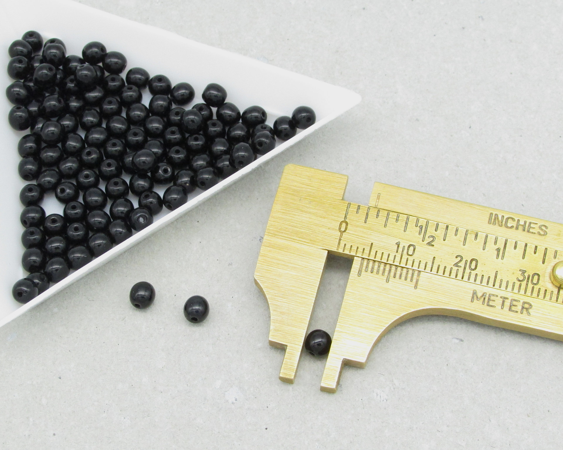 Round Black Beads, 4mm 6mm Czech Pressed Glass Druk Spacers