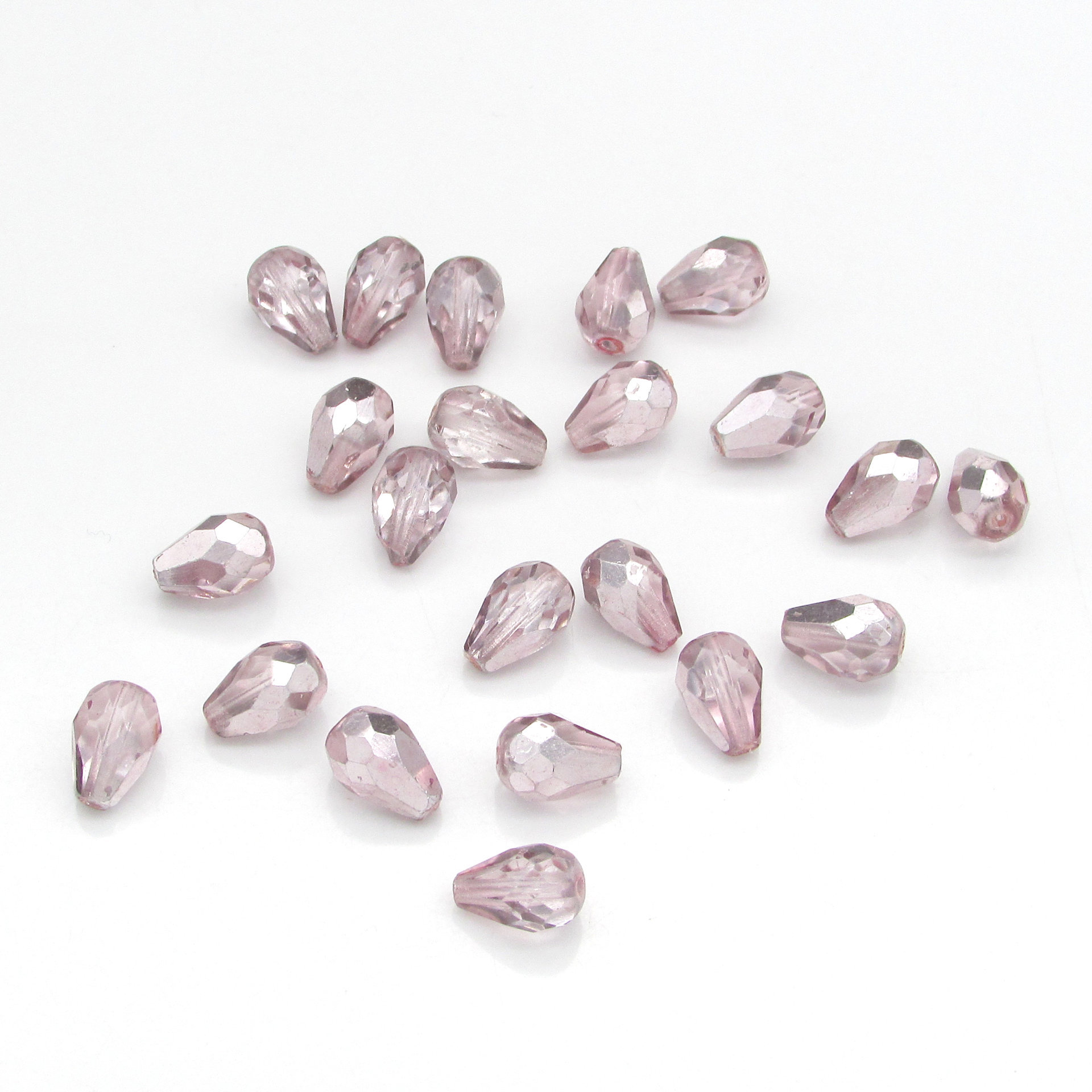 10x7mm Light Rose Silver Teardrop Glass Beads (22)