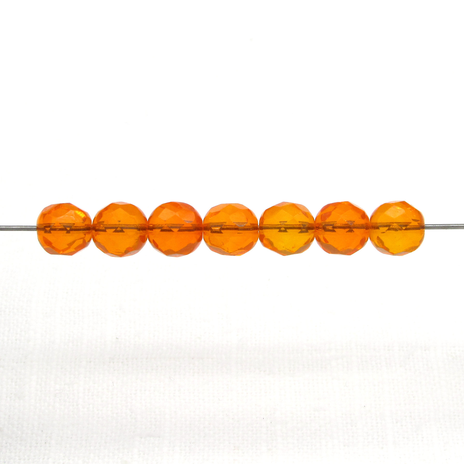 8mm Faceted Rounds, Orange Czech Fire Polished Glass Beads (20)