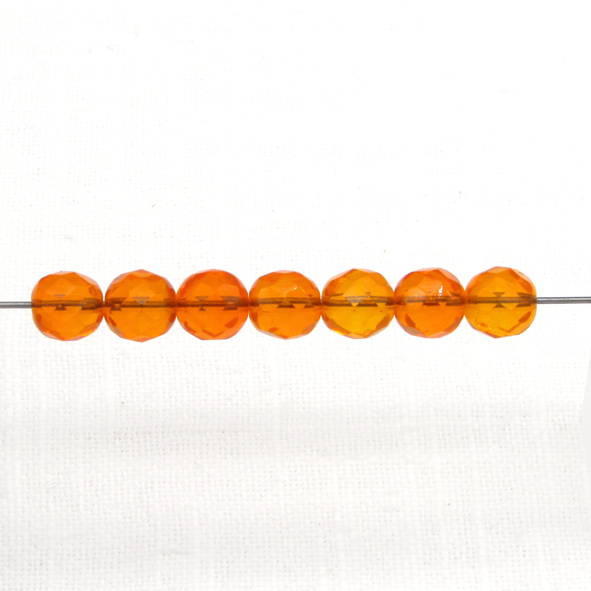 8mm Faceted Rounds, Orange Czech Fire Polished Glass Beads (20)