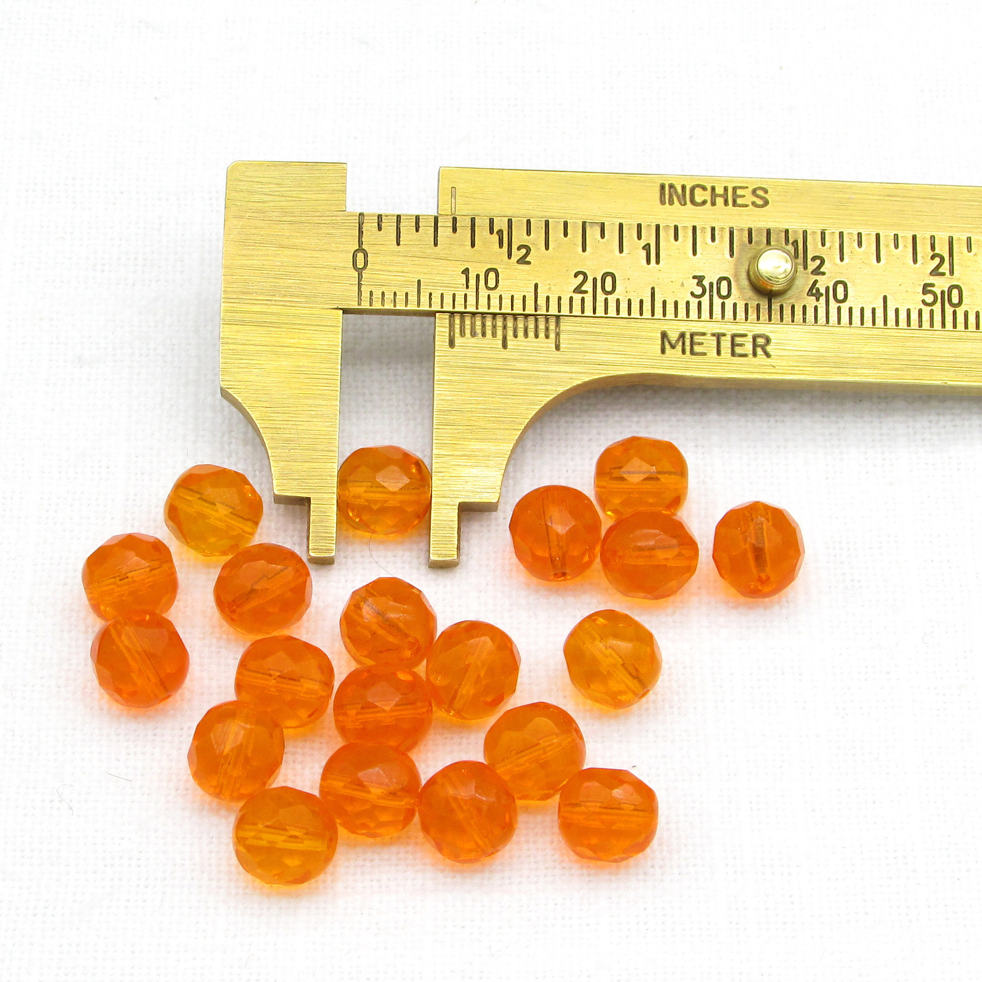 8mm Faceted Rounds, Orange Czech Fire Polished Glass Beads (20)